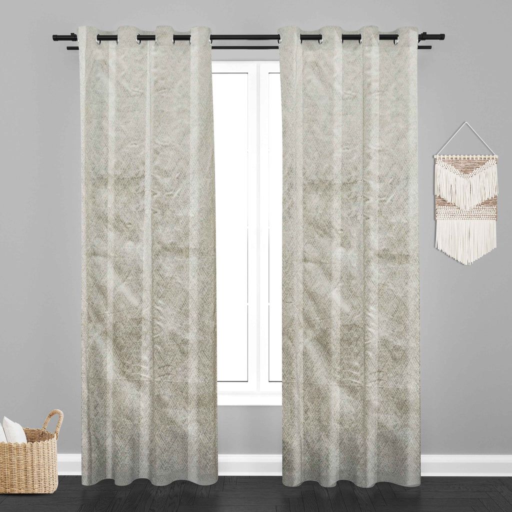 Accra Geometric Design Zari Work Embrodiery Jaquard Curtain - Light Grey