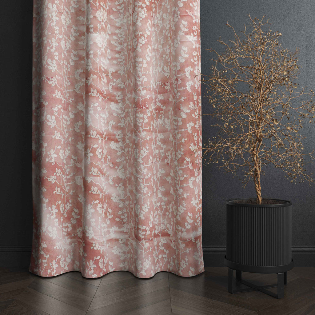 Accra Small Leaf  Design Zari Work Embrodiery Jaquard Curtain - Light Pink