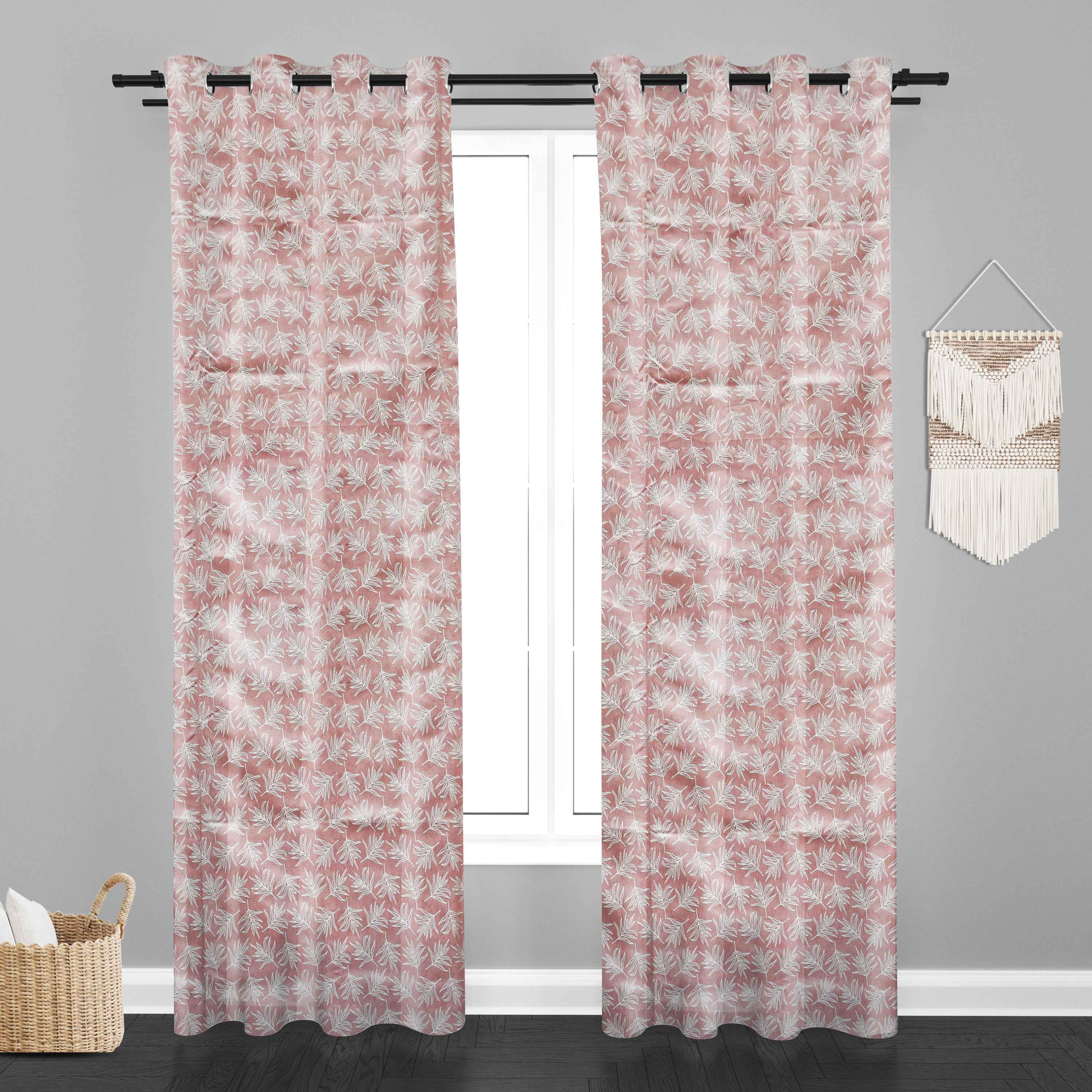 Accra  Leaf Design Zari Work Embrodiery Jaquard Curtain - Light Pink