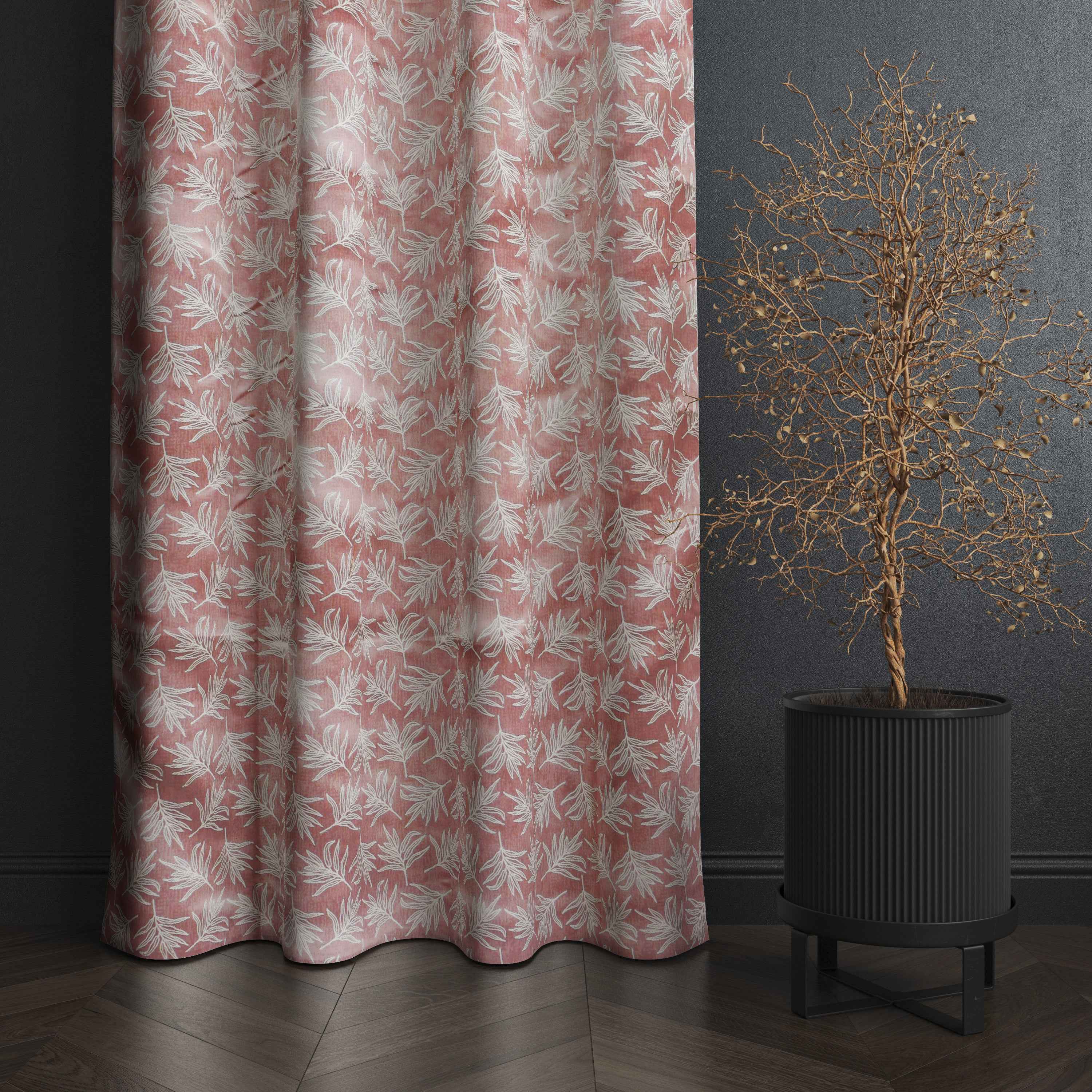 Accra  Leaf Design Zari Work Embrodiery Jaquard Curtain - Light Pink