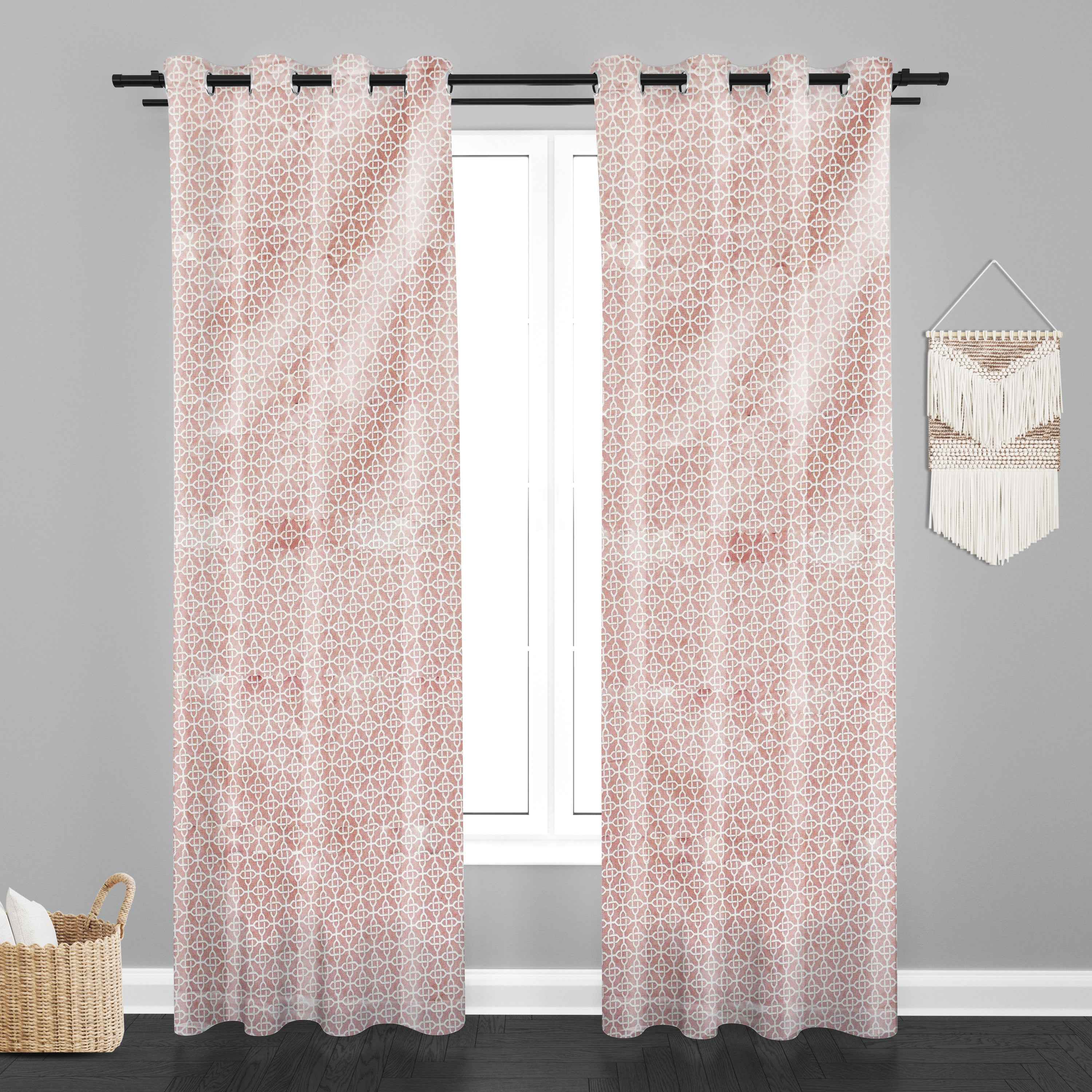 Accra Geometric Design Zari Work Embrodiery Jaquard Curtain - Light Pink