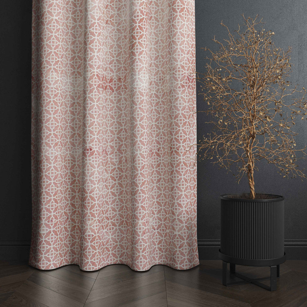 Accra Geometric Design Zari Work Embrodiery Jaquard Curtain - Light Pink