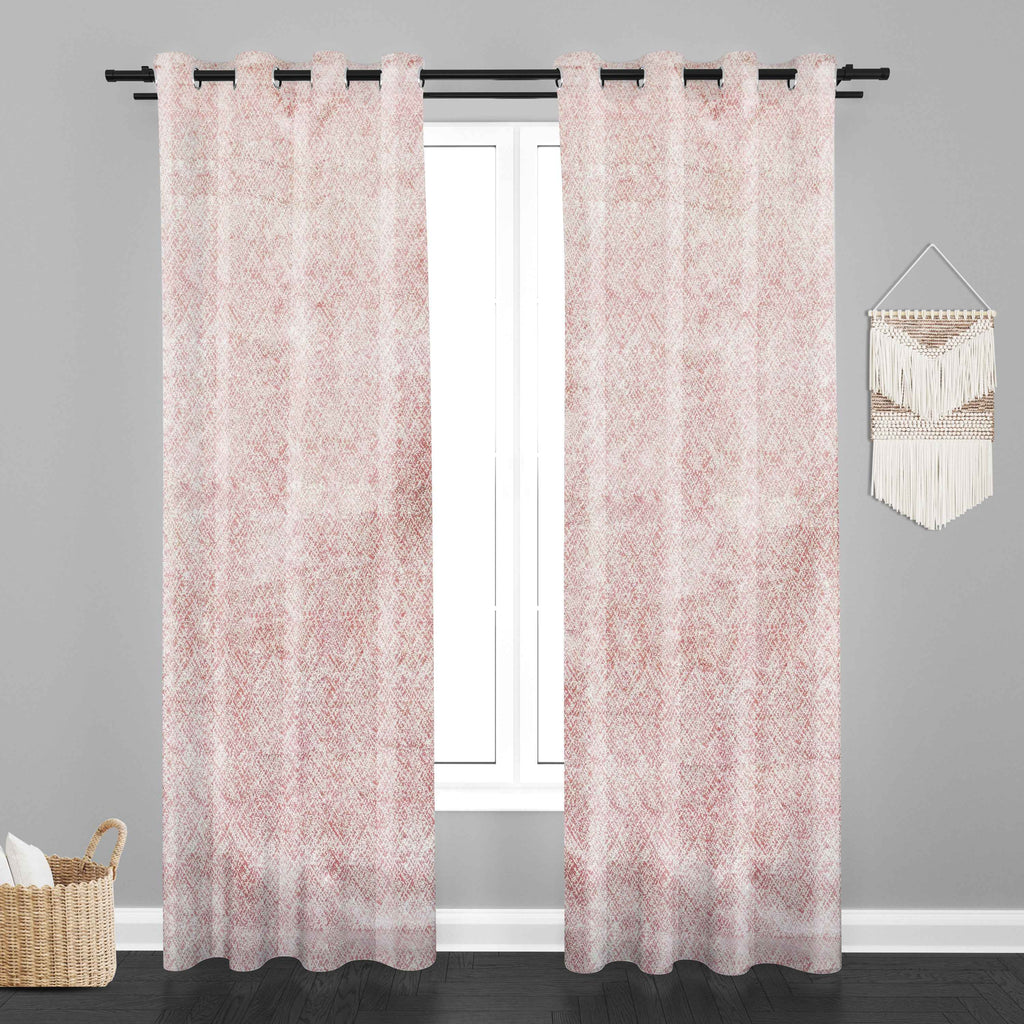 Accra Geometric Design Zari Work Embrodiery Jaquard Curtain - Light Pink