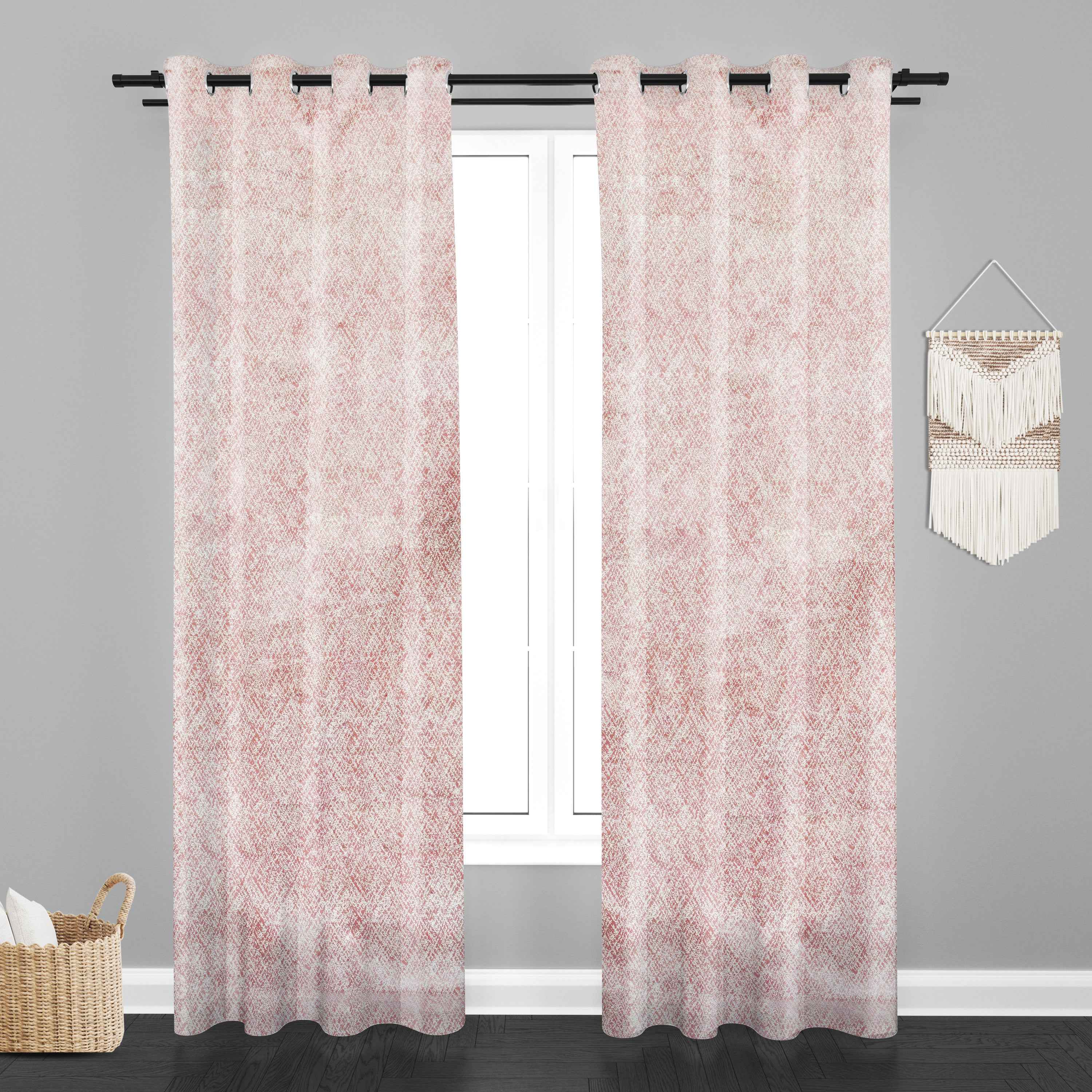 Accra Geometric Design Zari Work Embrodiery Jaquard Curtain - Light Pink