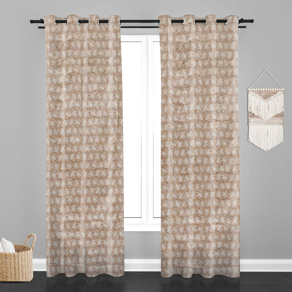 Accra  Leaf Design Zari Work Embrodiery Jaquard Curtain - Light Beige
