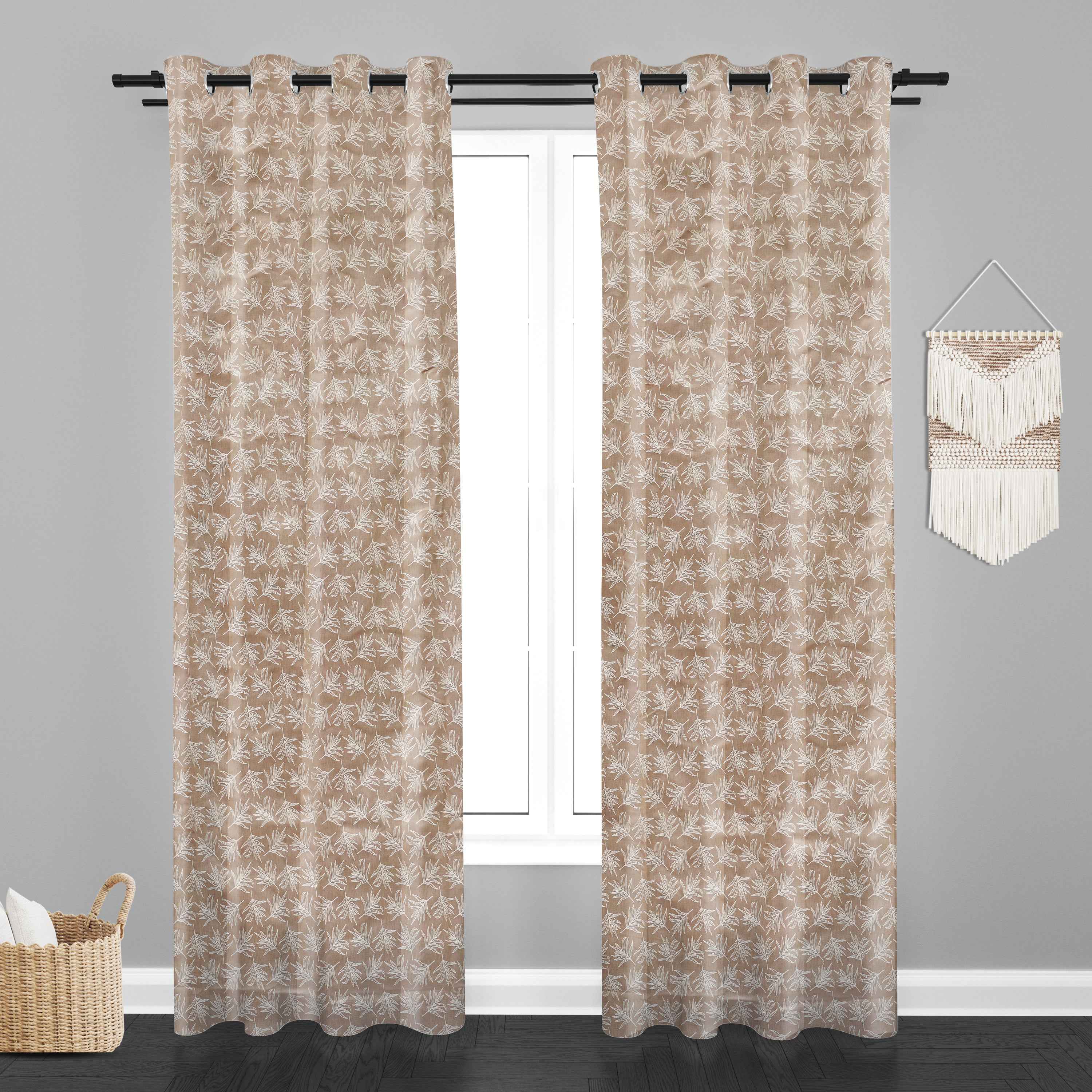 Accra  Leaf Design Zari Work Embrodiery Jaquard Curtain - Light Beige