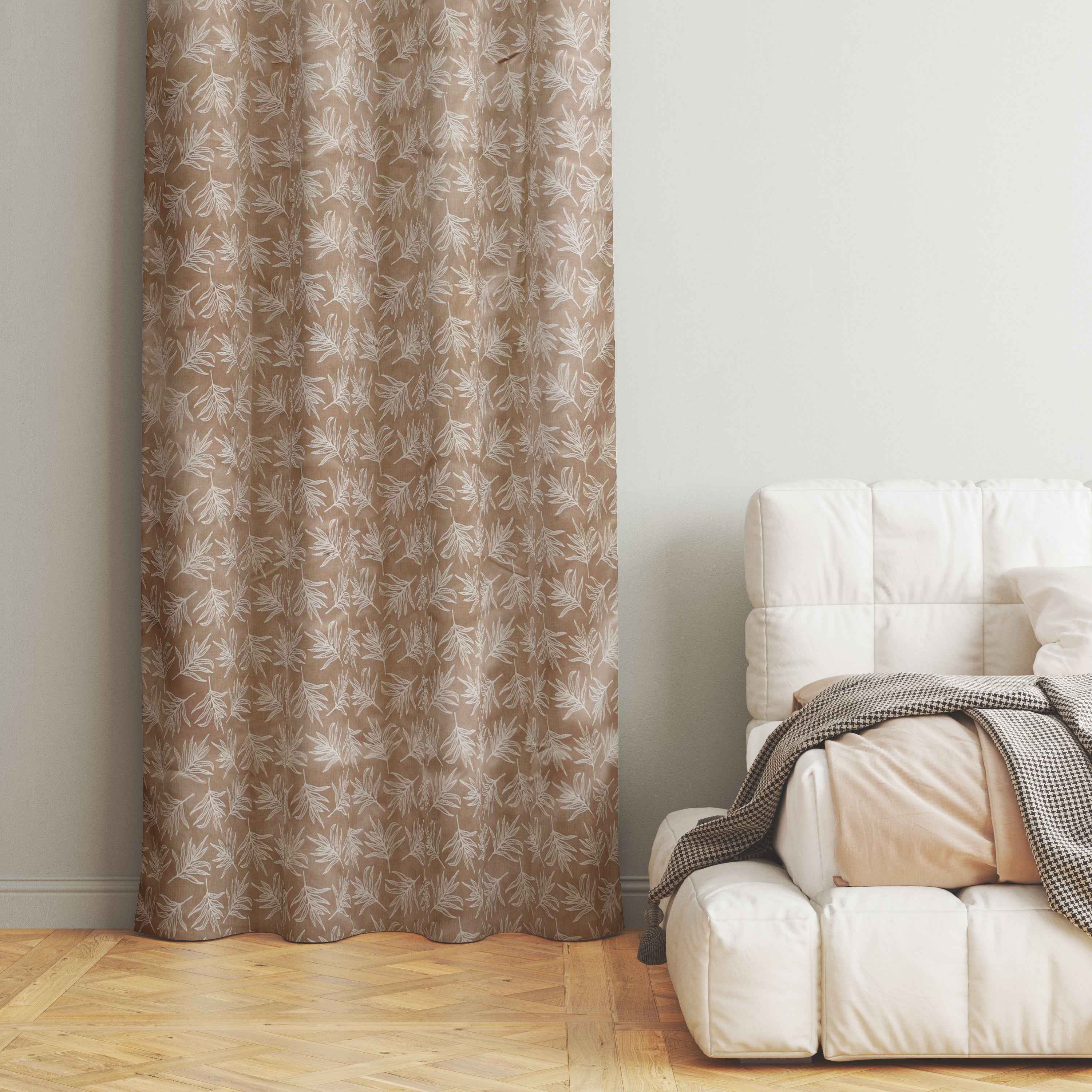 Accra  Leaf Design Zari Work Embrodiery Jaquard Curtain - Light Beige