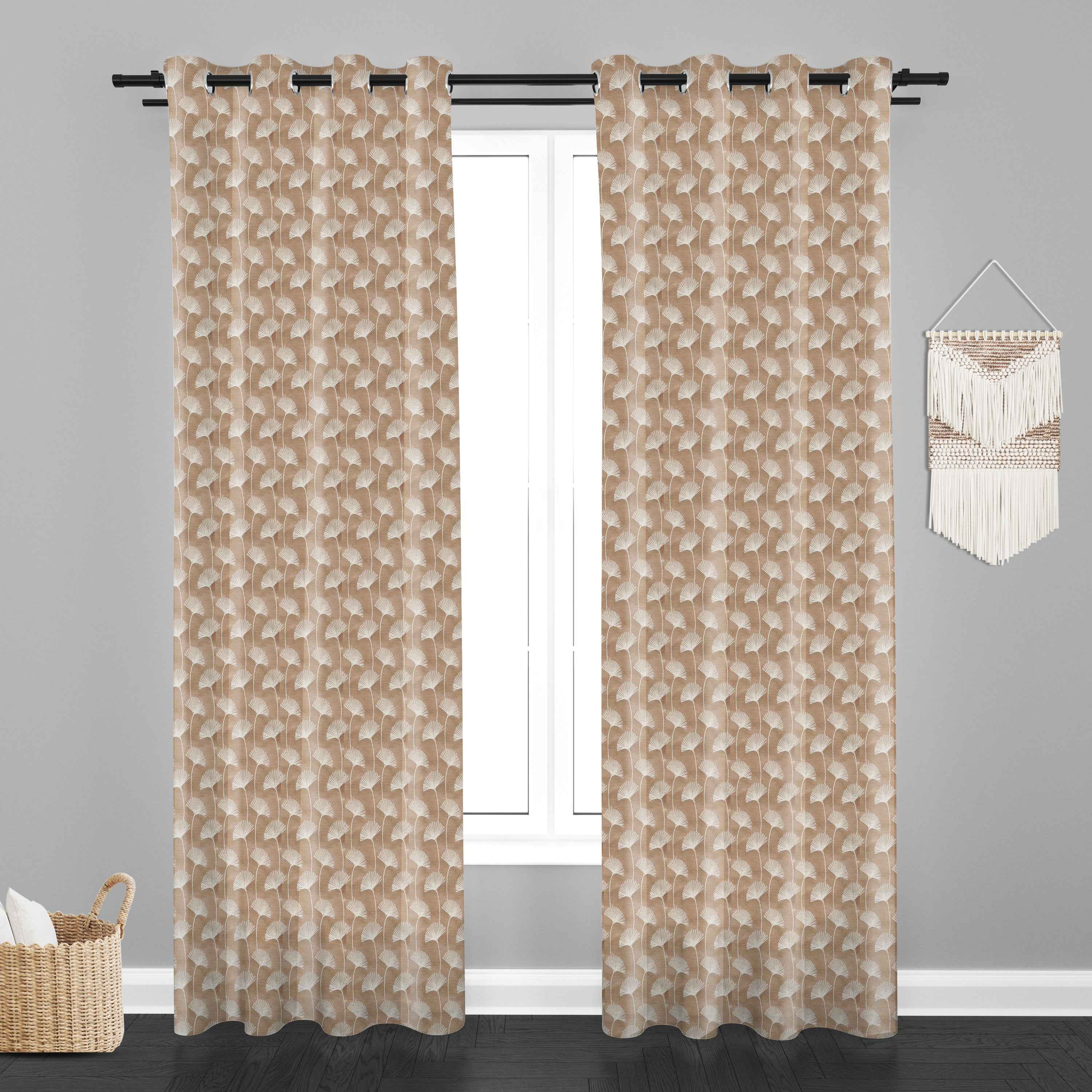 Accra  Floral Design Zari Work Embrodiery Jaquard Curtain - Light Beige