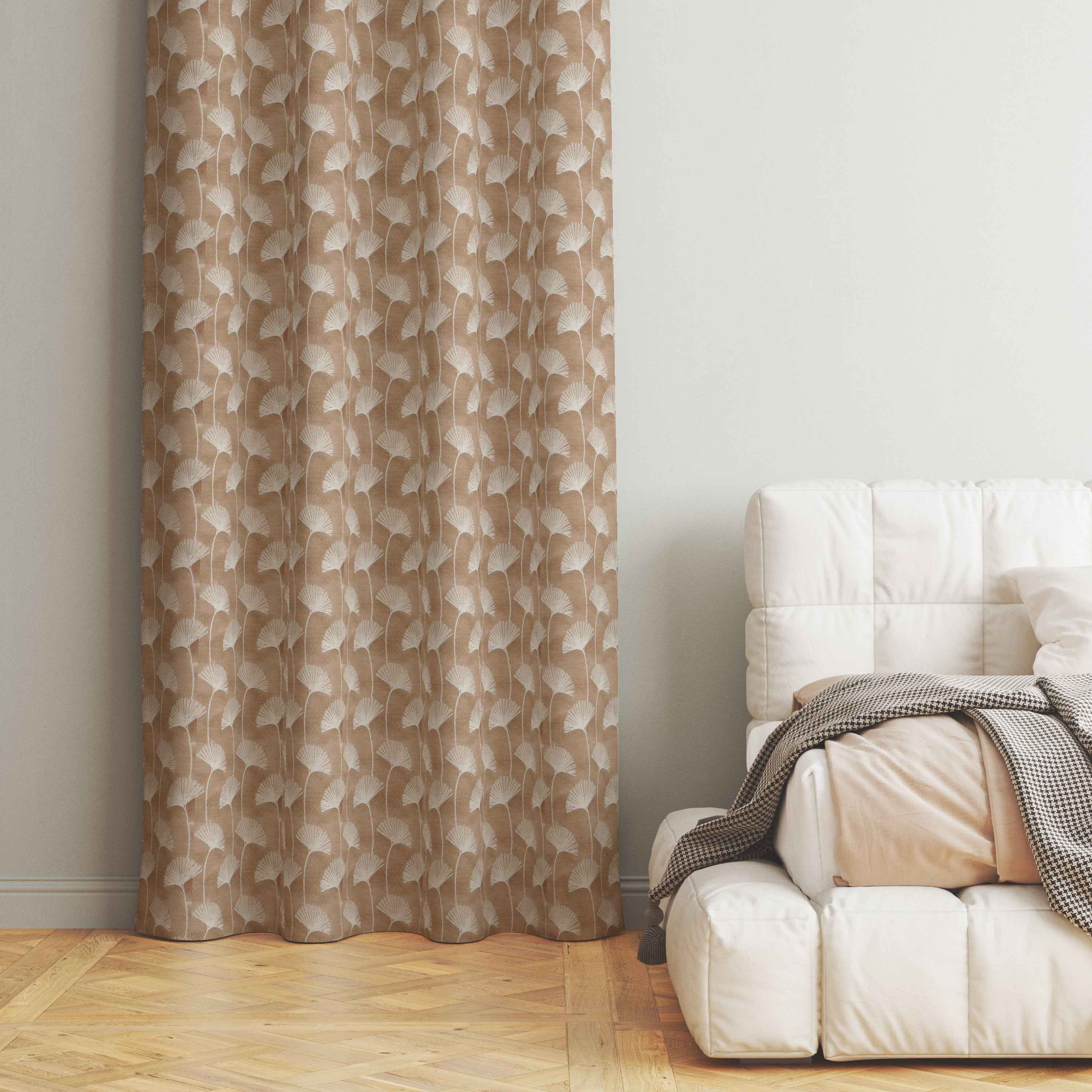Accra  Floral Design Zari Work Embrodiery Jaquard Curtain - Light Beige