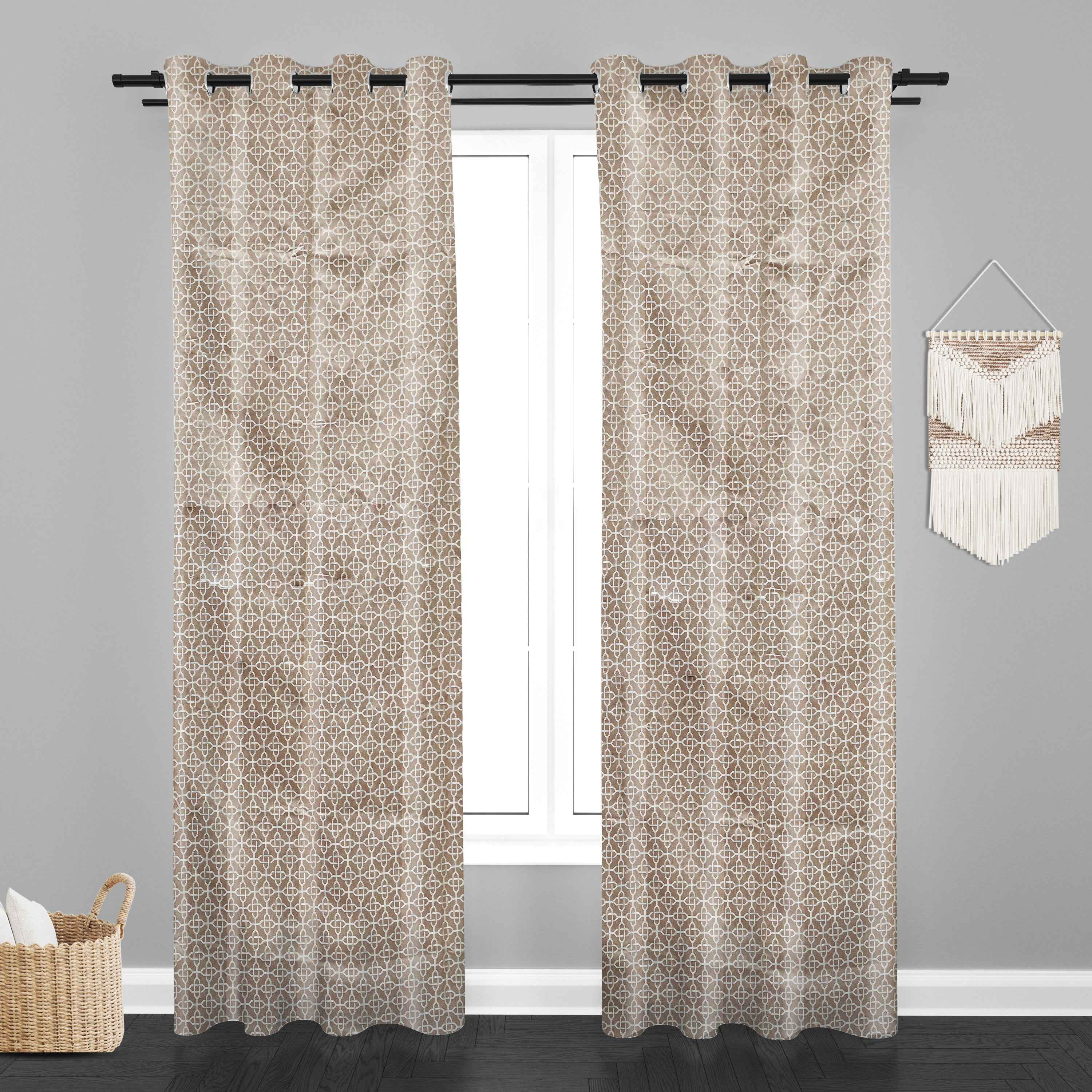 Accra Geometric Design Zari Work Embrodiery Jaquard Curtain - Light Beige