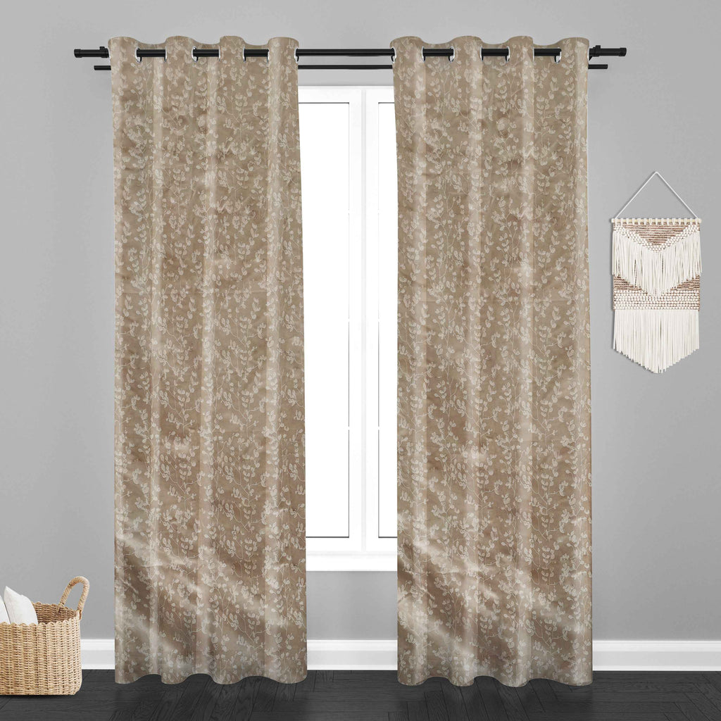 Accra Small Leaf  Design Zari Work Embrodiery Jaquard Curtain - Cream