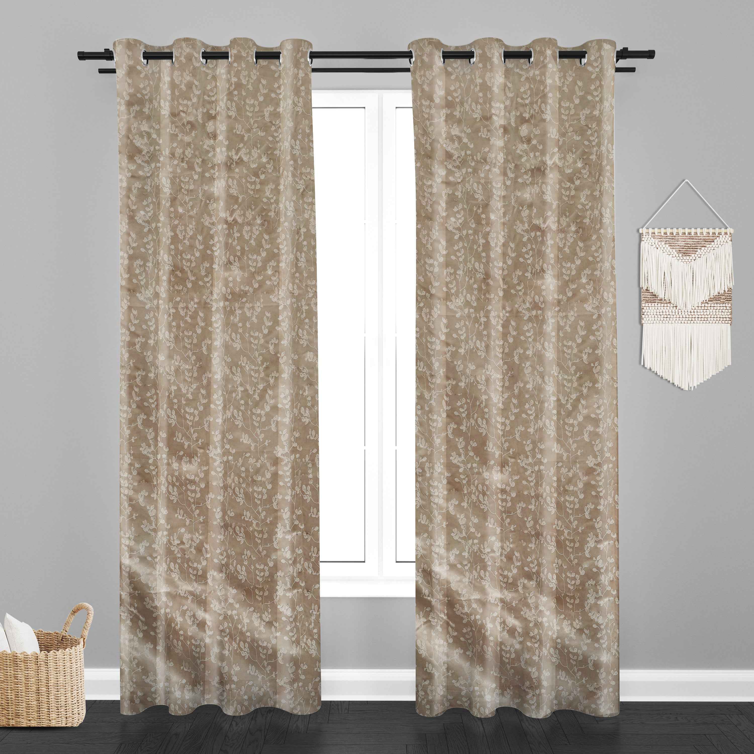 Accra Small Leaf  Design Zari Work Embrodiery Jaquard Curtain - Cream