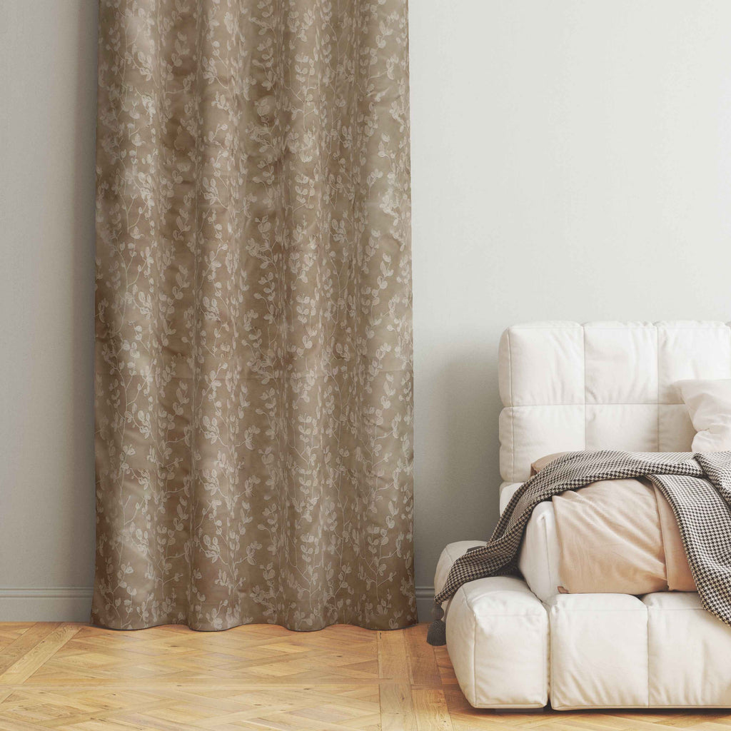Accra Small Leaf  Design Zari Work Embrodiery Jaquard Curtain - Cream
