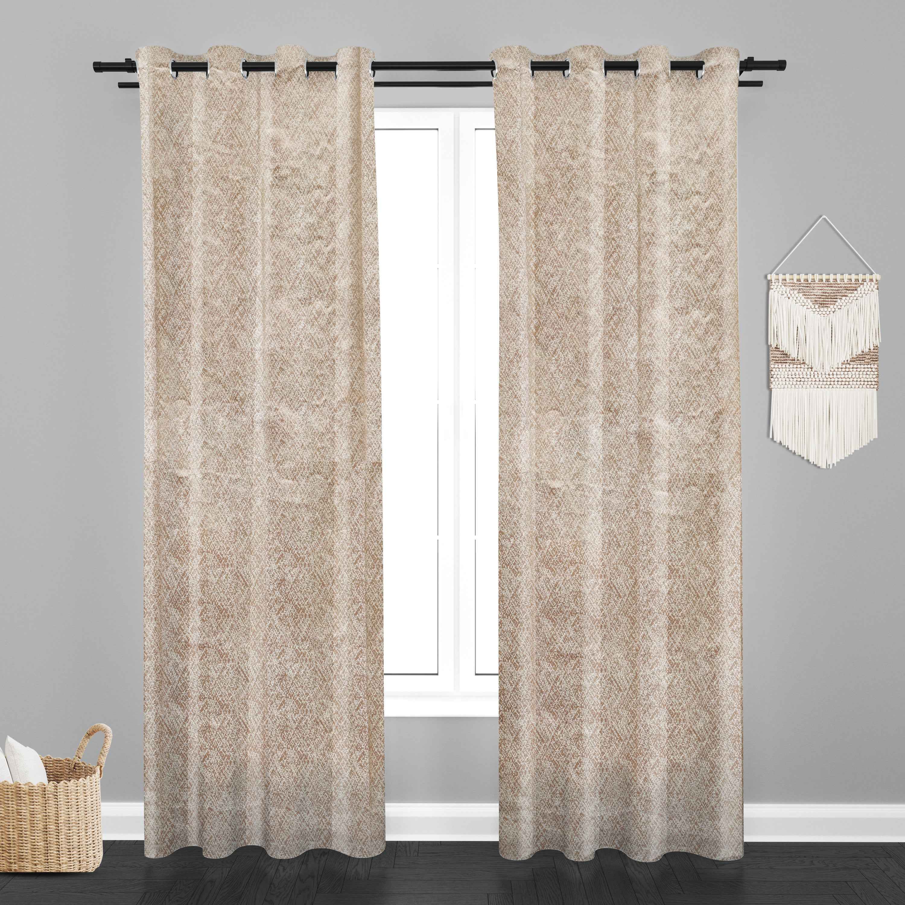 Accra Geometric Design Zari Work Embrodiery Jaquard Curtain - Light Beige