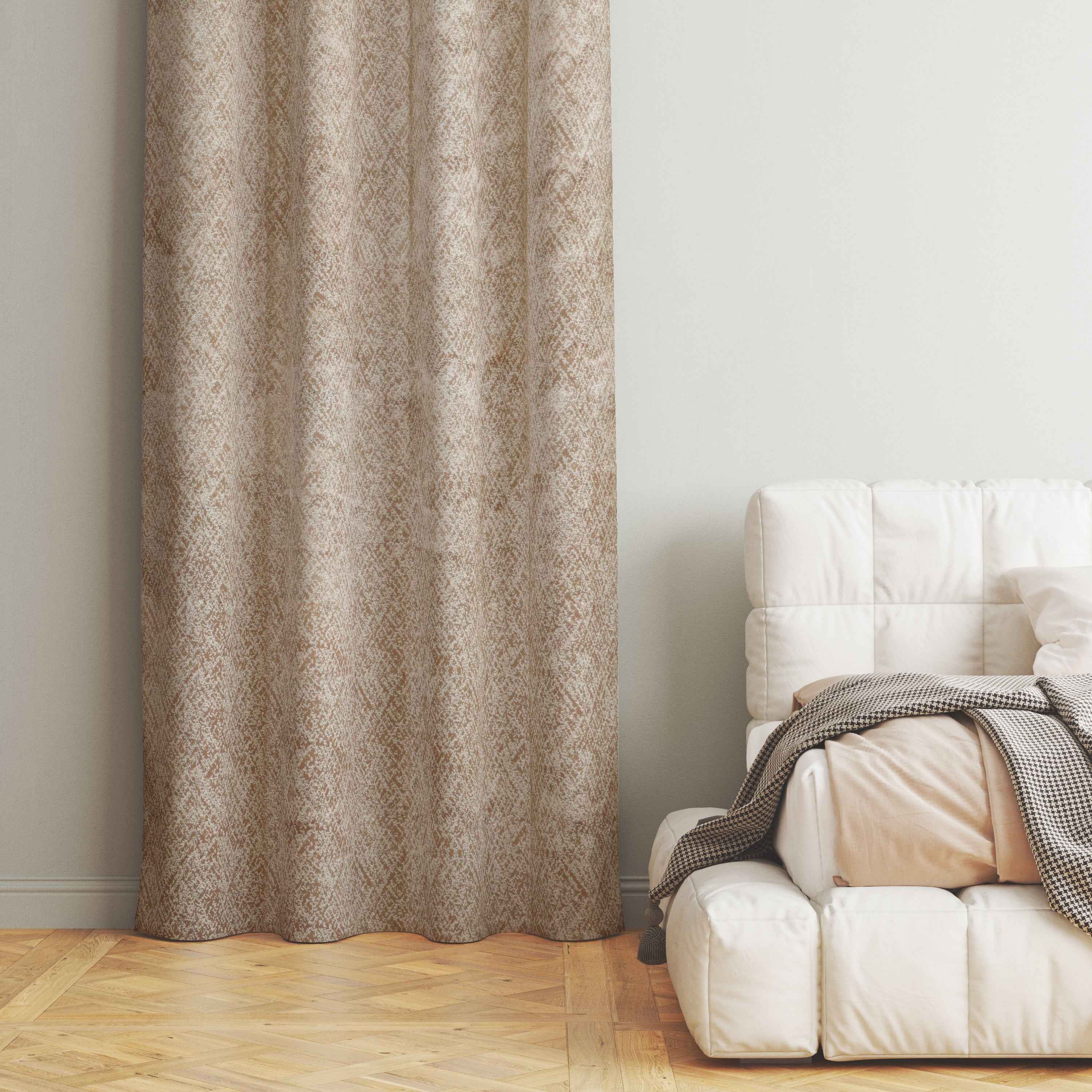 Accra Geometric Design Zari Work Embrodiery Jaquard Curtain - Light Beige