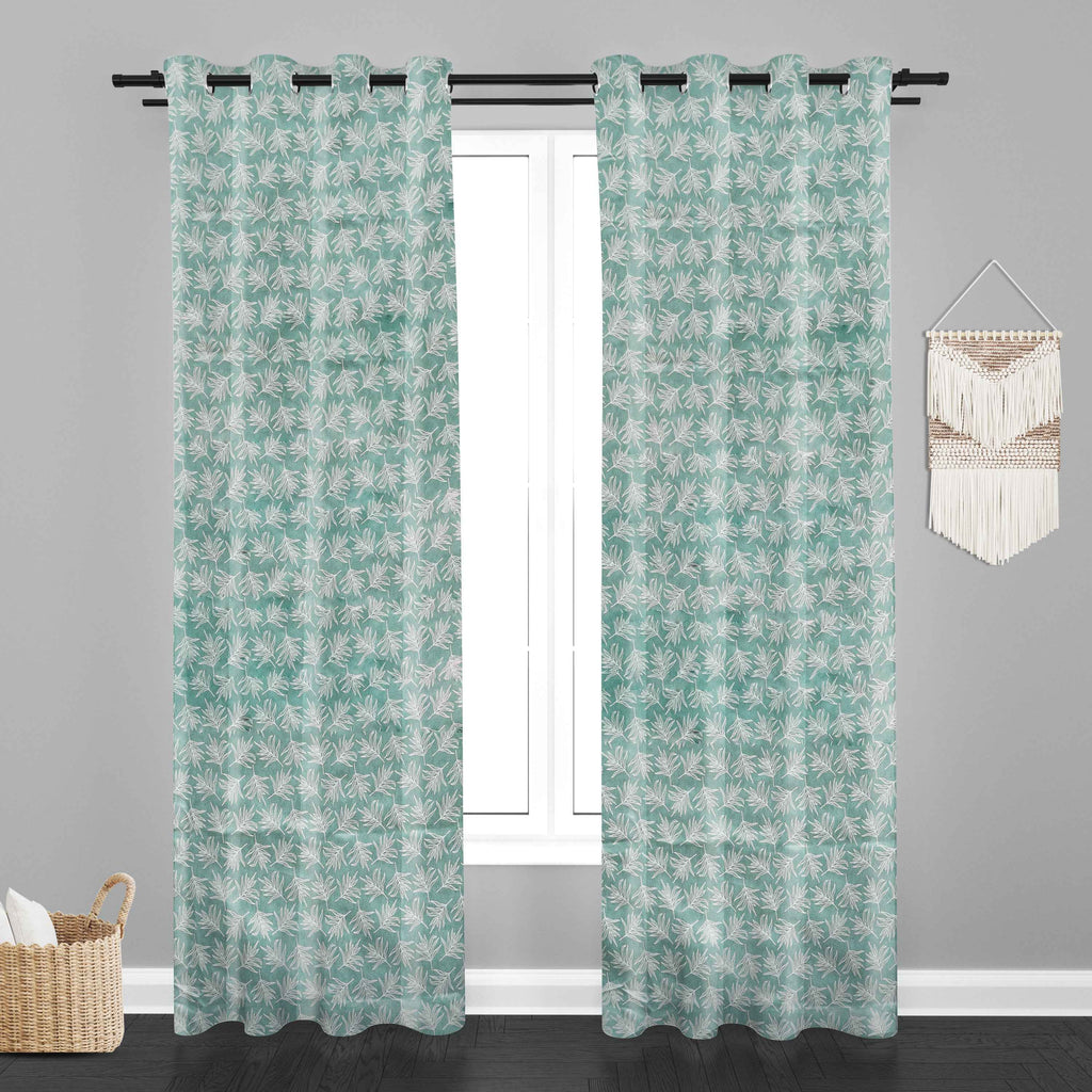 Accra  Leaf Design Zari Work Embrodiery Jaquard Curtain - Firozi