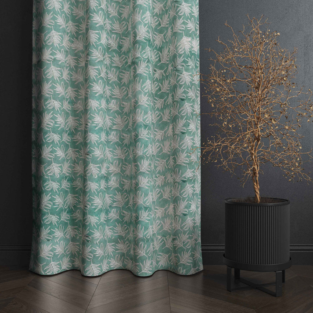 Accra  Leaf Design Zari Work Embrodiery Jaquard Curtain - Firozi