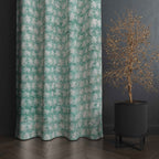 Accra  Leaf Design Zari Work Embrodiery Jaquard Curtain - Firozi