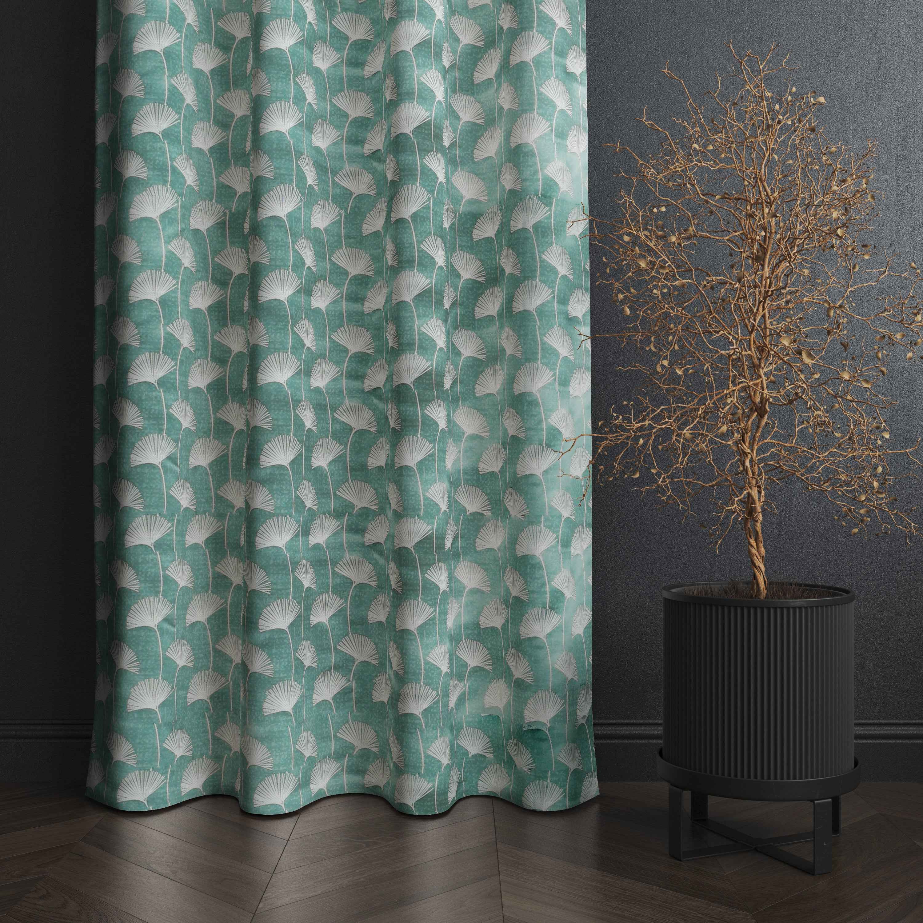 Accra  Floral Design Zari Work Embrodiery Jaquard Curtain - Firozi