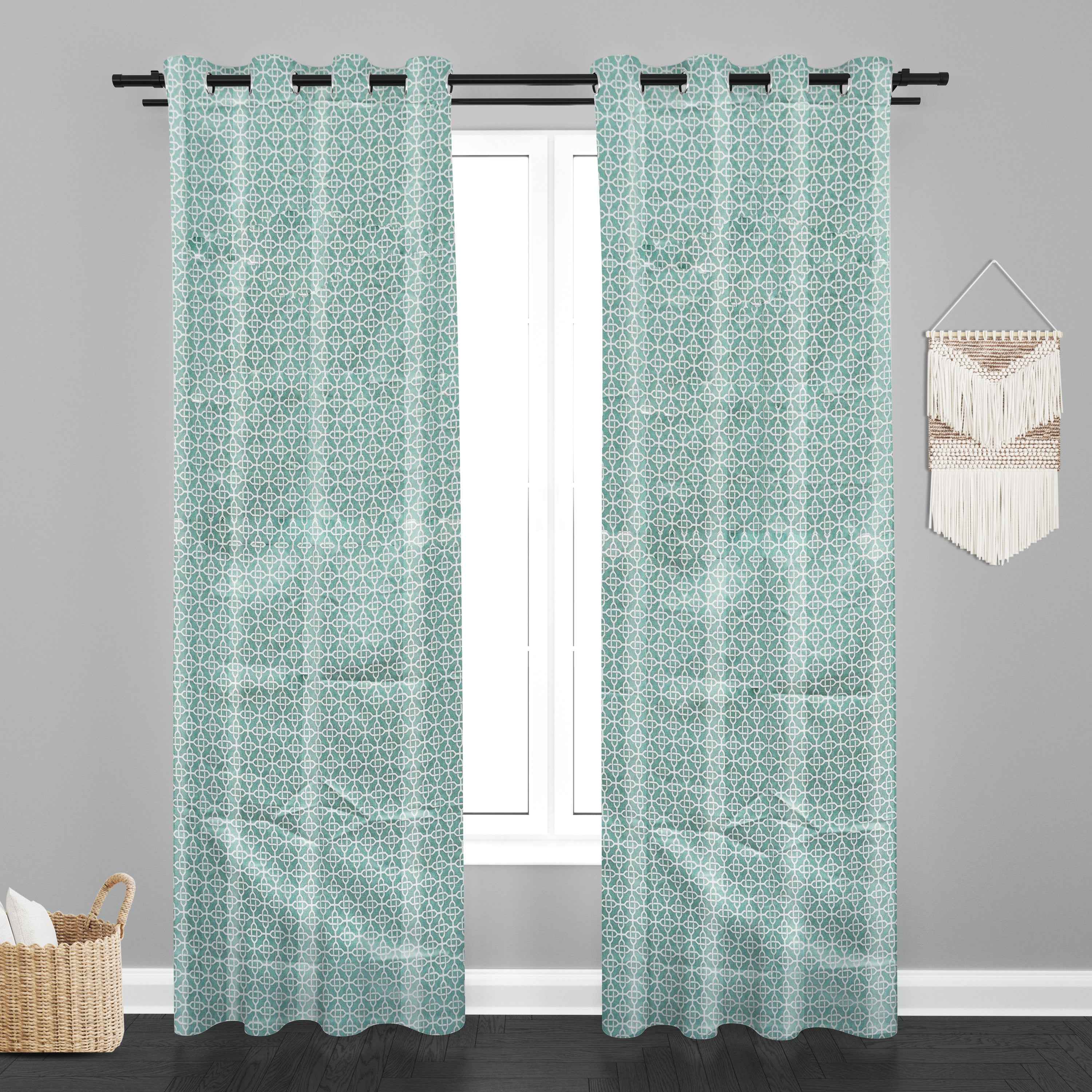 Accra Geometric Design Zari Work Embrodiery Jaquard Curtain - Firozi