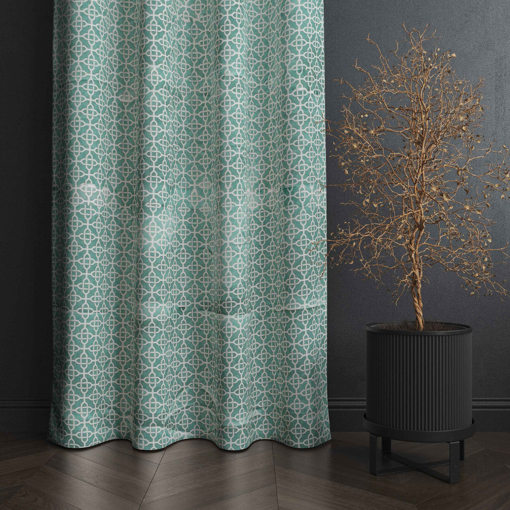 Accra Geometric Design Zari Work Embrodiery Jaquard Curtain - Firozi