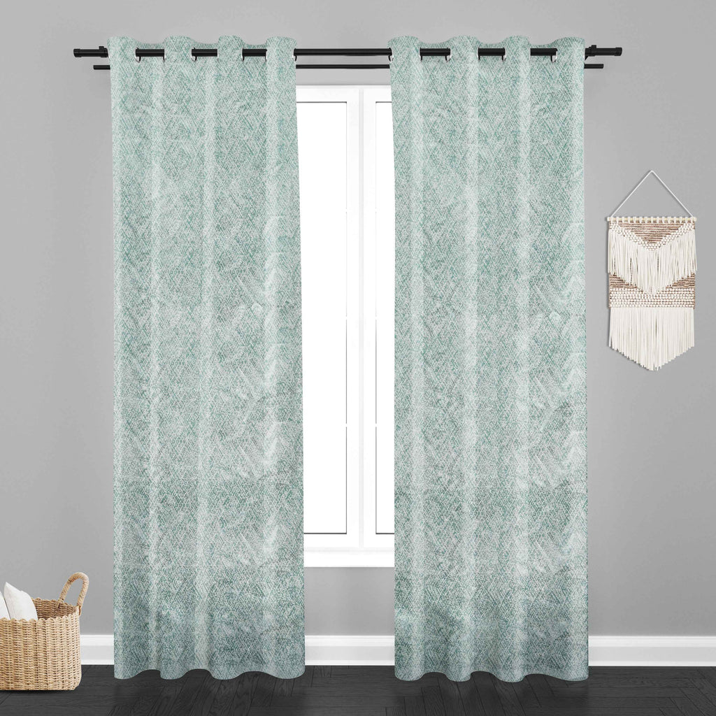 Accra Geometric Design Zari Work Embrodiery Jaquard Curtain - Firozi