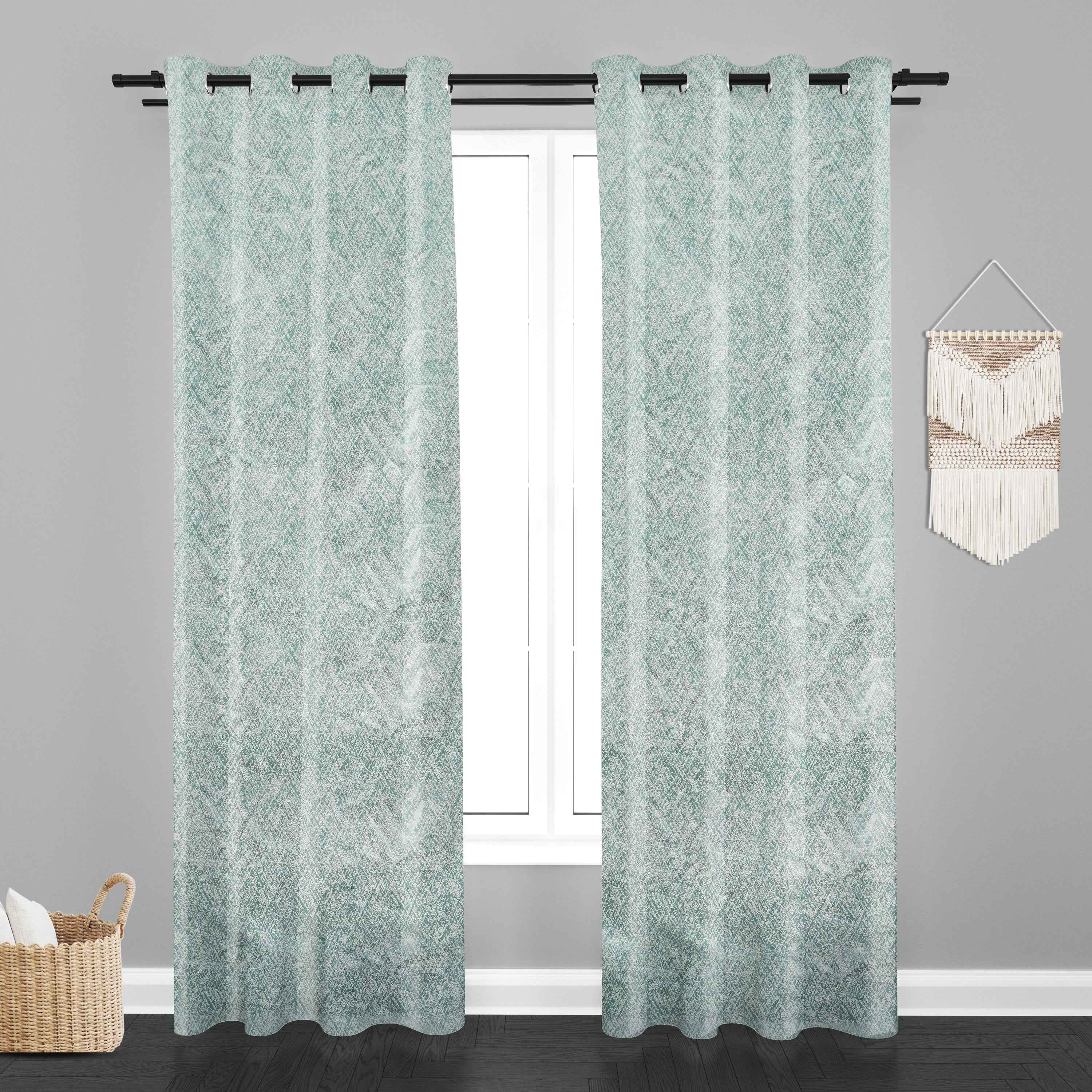 Accra Geometric Design Zari Work Embrodiery Jaquard Curtain - Firozi