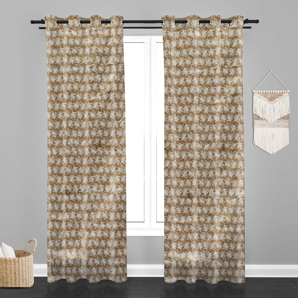 Accra  Leaf Design Zari Work Embrodiery Jaquard Curtain - Beige