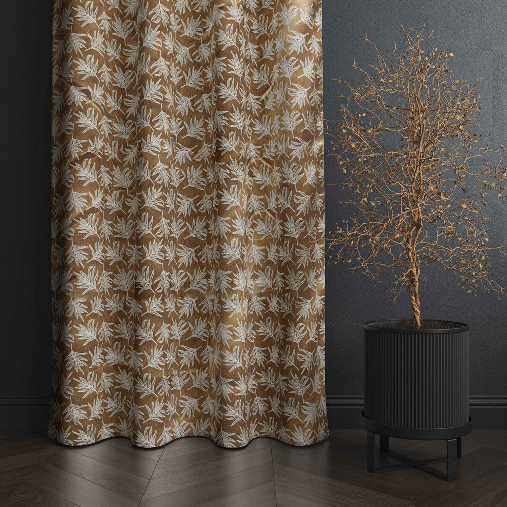 Accra  Leaf Design Zari Work Embrodiery Jaquard Curtain - Beige