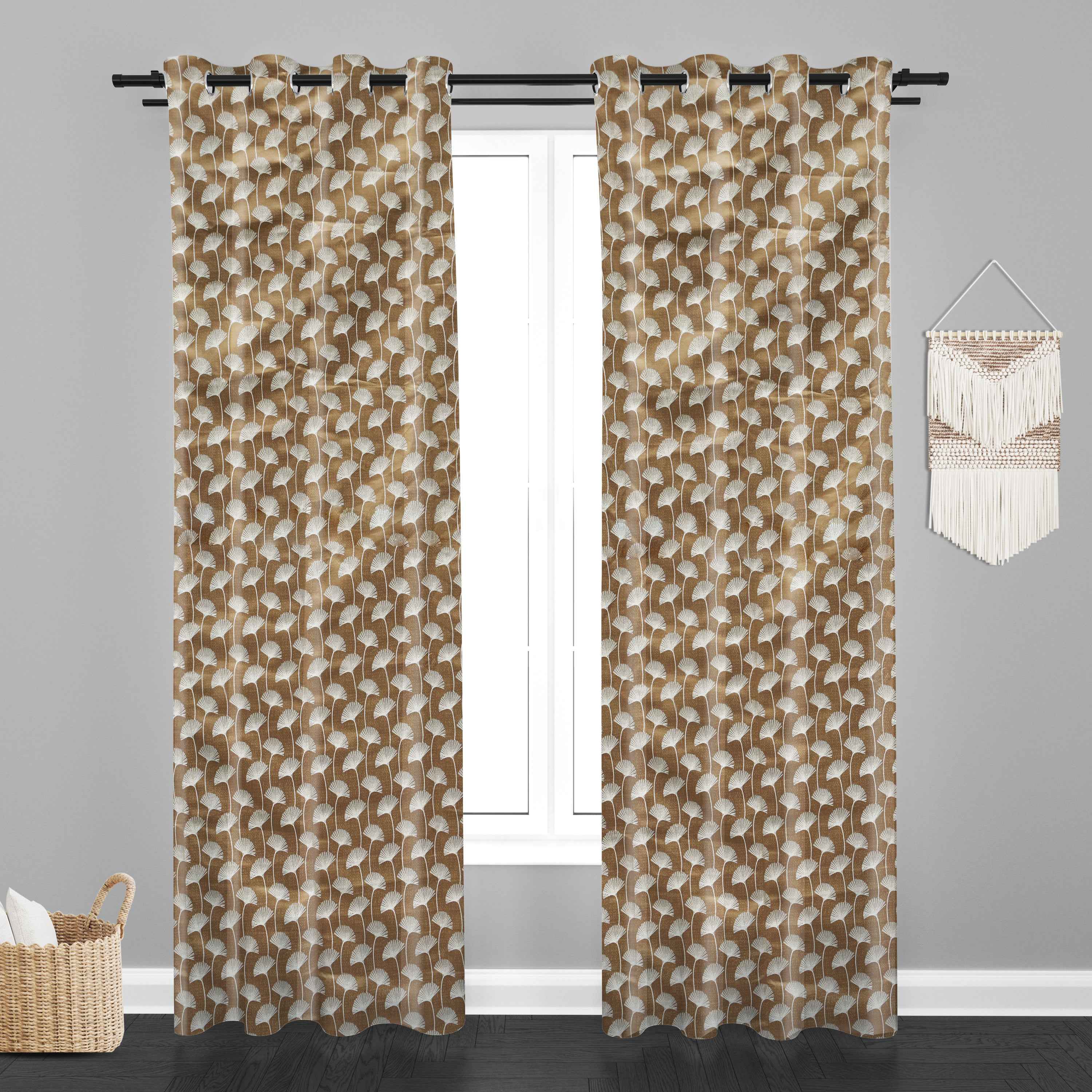 Accra  Floral Design Zari Work Embrodiery Jaquard Curtain - Beige