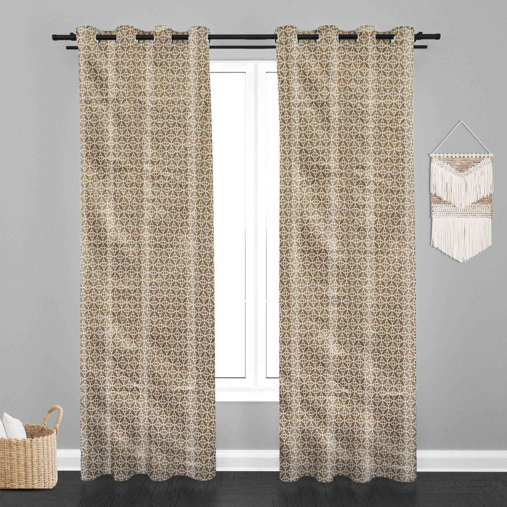 Accra Geometric Design Zari Work Embrodiery Jaquard Curtain - Beige