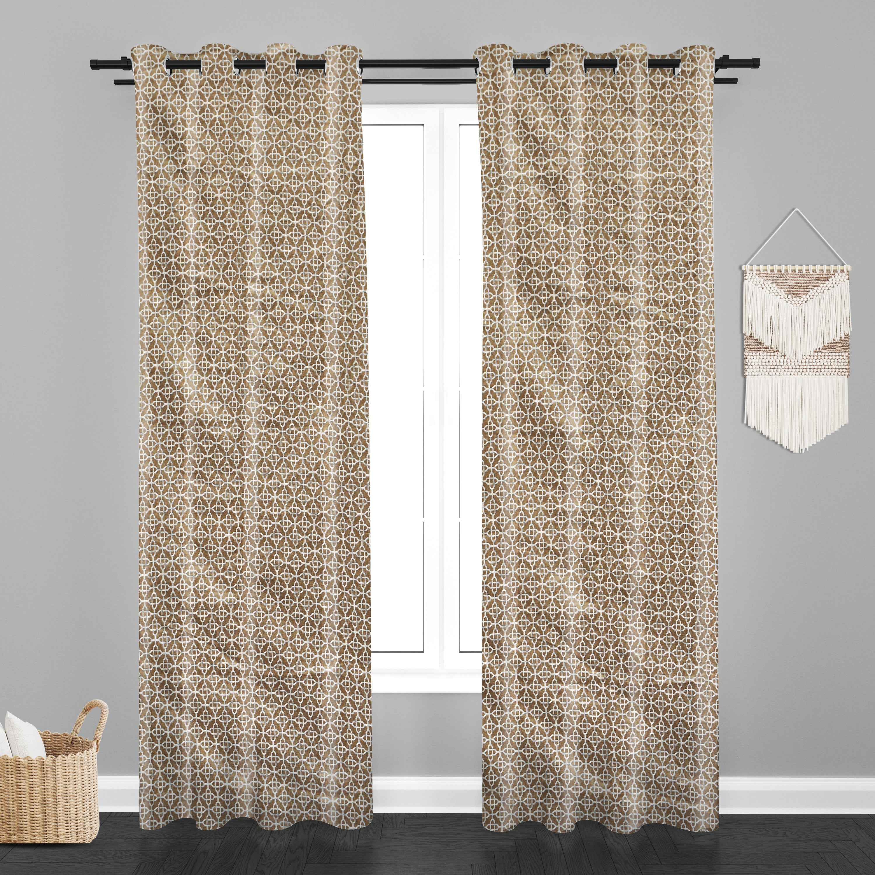 Accra Geometric Design Zari Work Embrodiery Jaquard Curtain - Beige