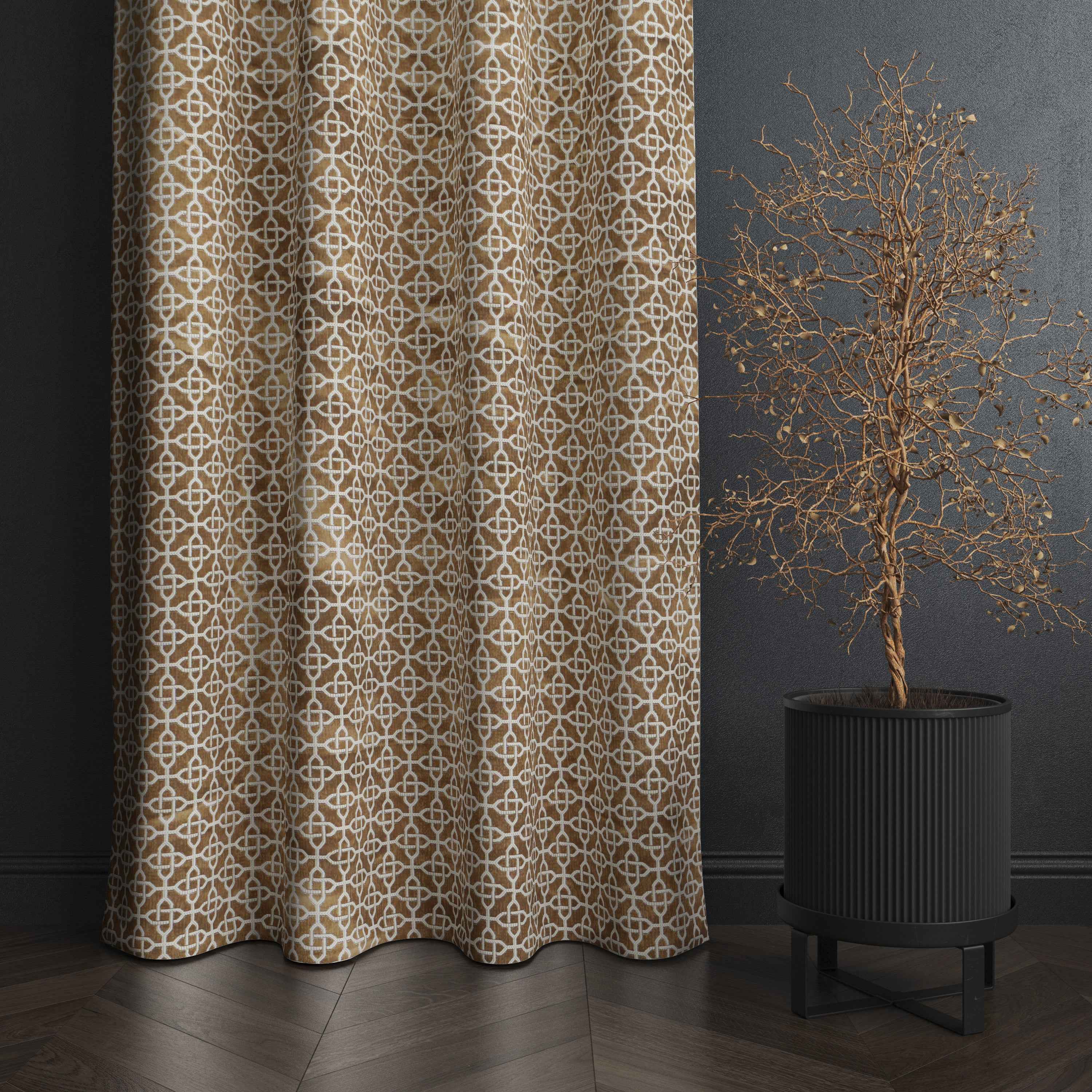 Accra Geometric Design Zari Work Embrodiery Jaquard Curtain - Beige