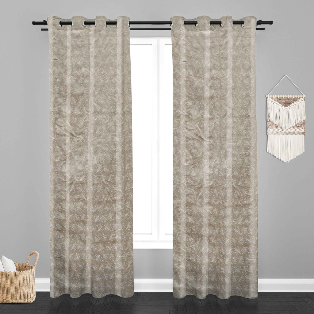 Accra  Leaf Design Zari Work Embrodiery Jaquard Curtain - Cream