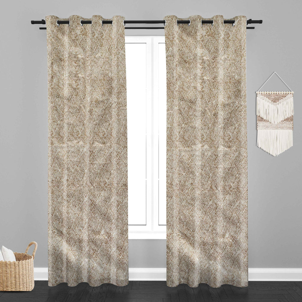 Accra Geometric Design Zari Work Embrodiery Jaquard Curtain - Beige