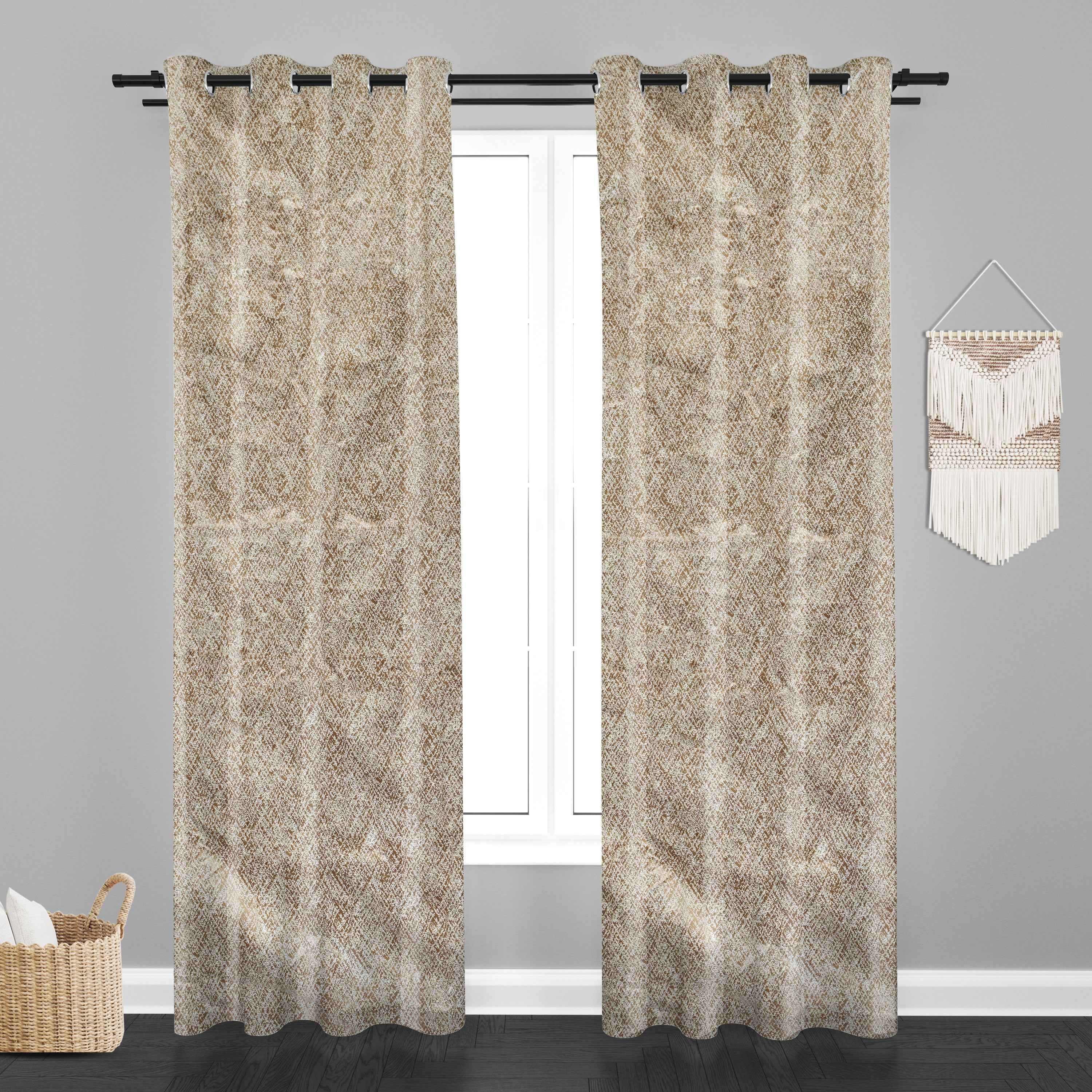 Accra Geometric Design Zari Work Embrodiery Jaquard Curtain - Beige