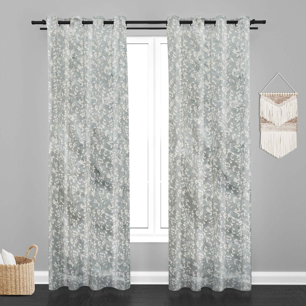 Accra Small Leaf  Design Zari Work Embrodiery Jaquard Curtain - Tan