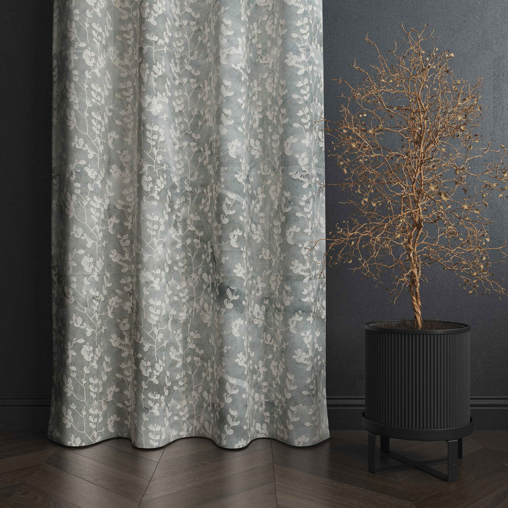 Accra Small Leaf  Design Zari Work Embrodiery Jaquard Curtain - Tan