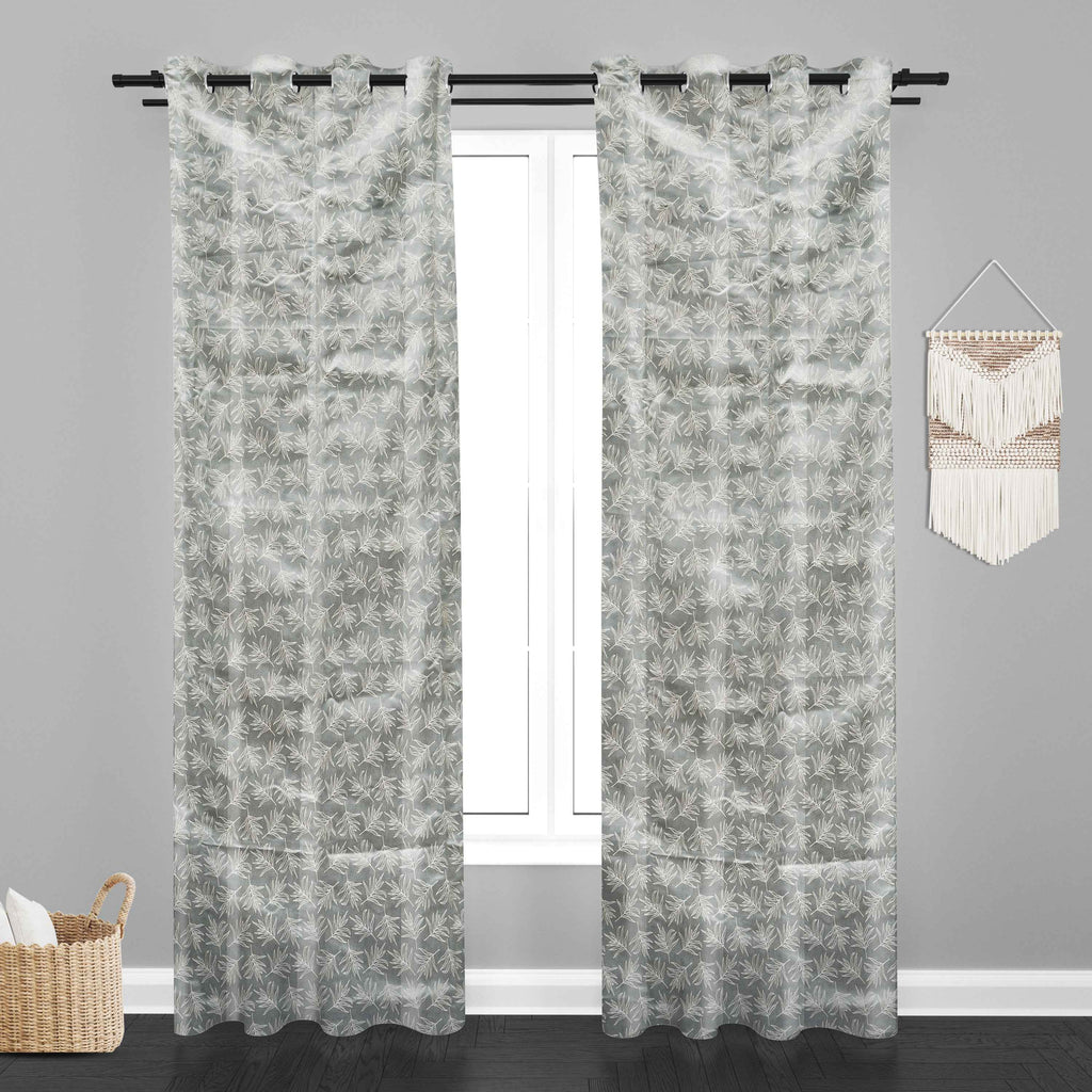 Accra  Leaf Design Zari Work Embrodiery Jaquard Curtain - Tan