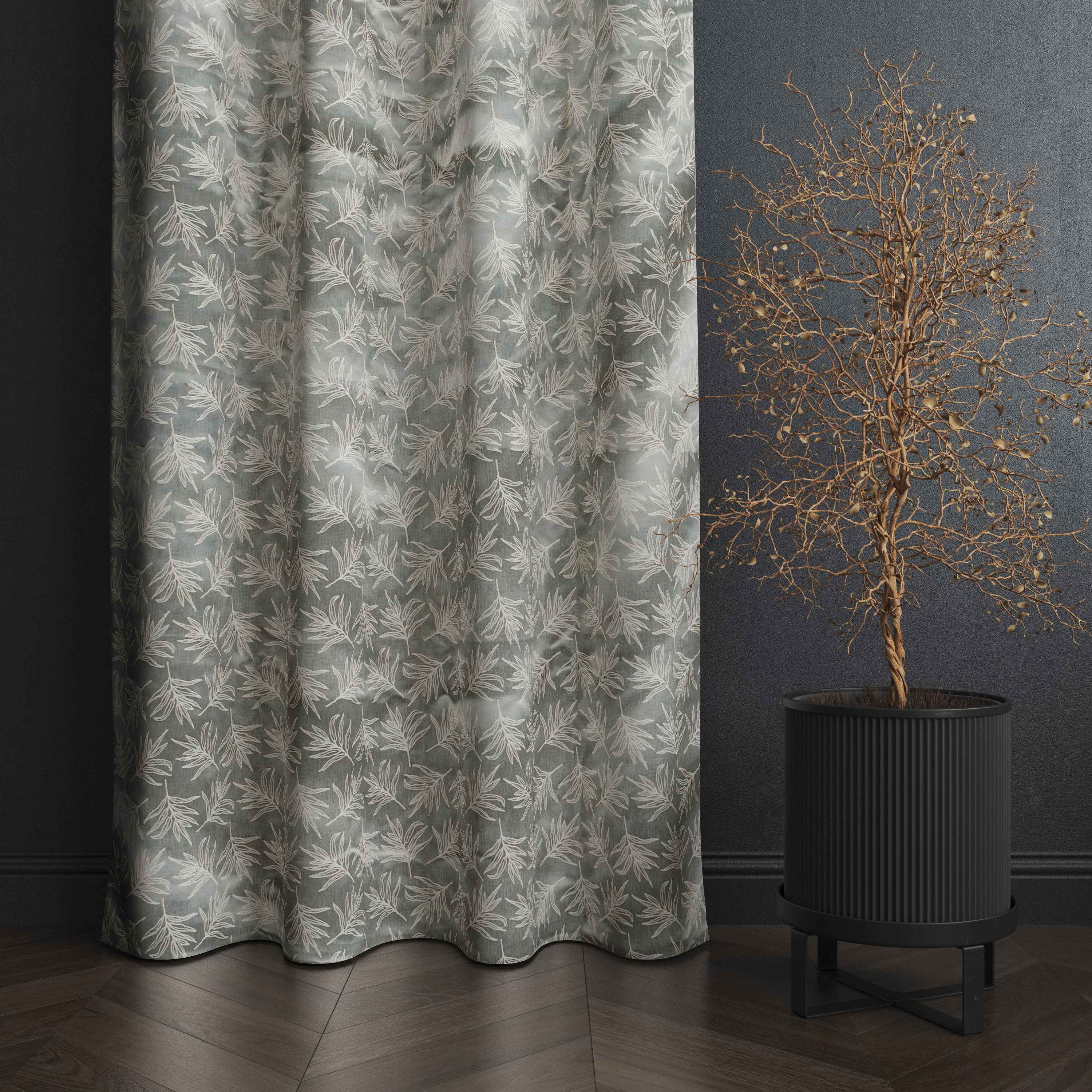 Accra  Leaf Design Zari Work Embrodiery Jaquard Curtain - Tan