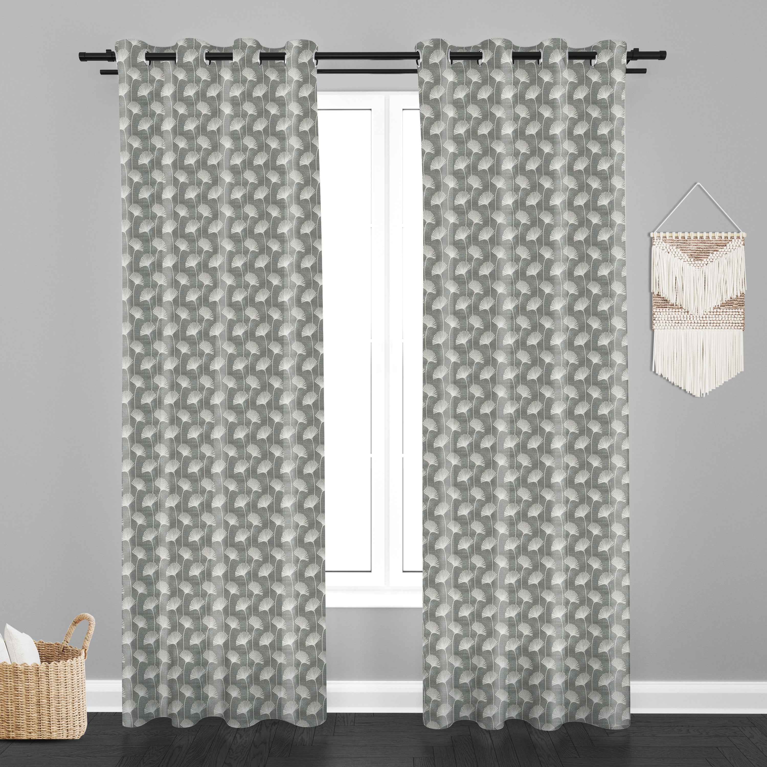 Accra  Floral Design Zari Work Embrodiery Jaquard Curtain - Tan