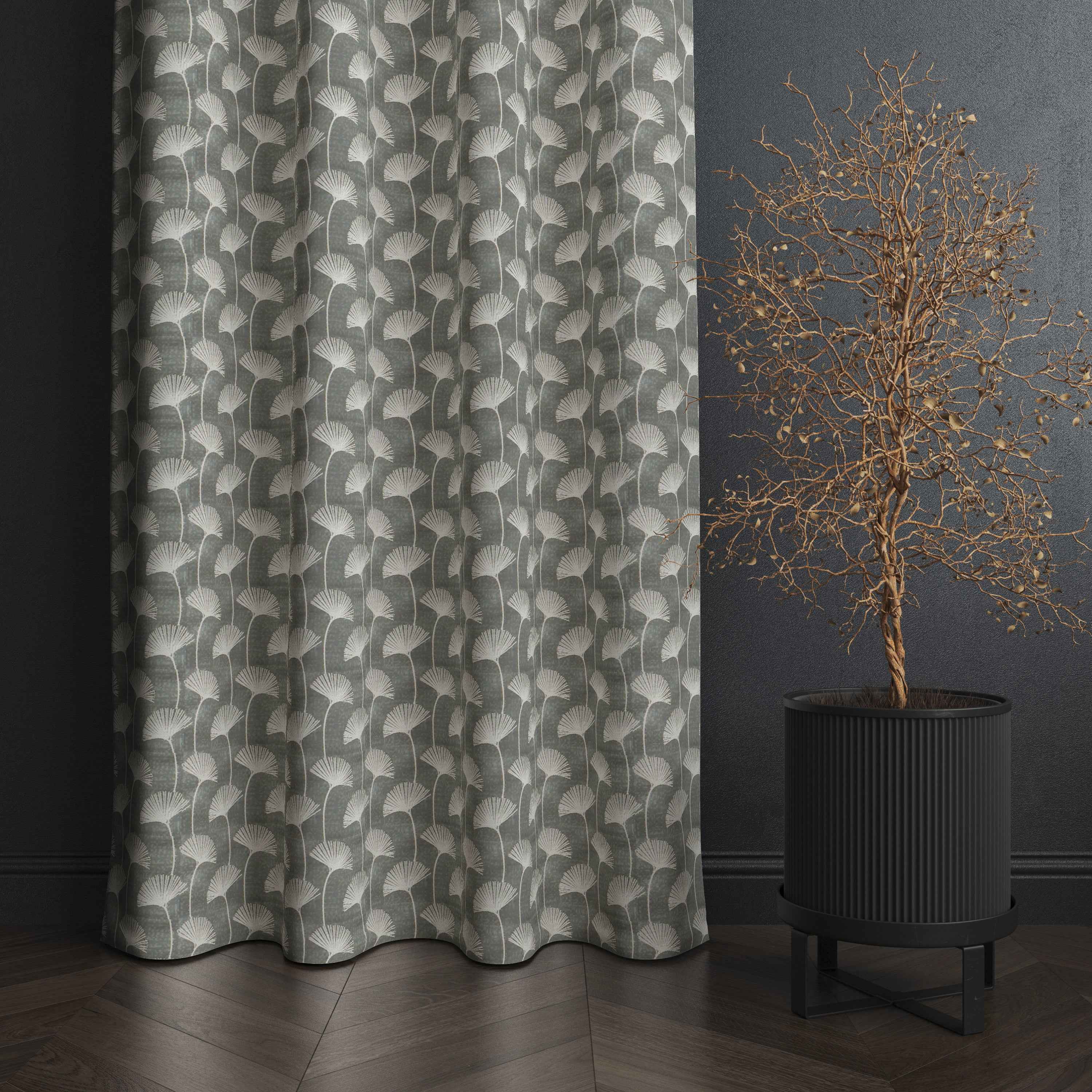 Accra  Floral Design Zari Work Embrodiery Jaquard Curtain - Tan