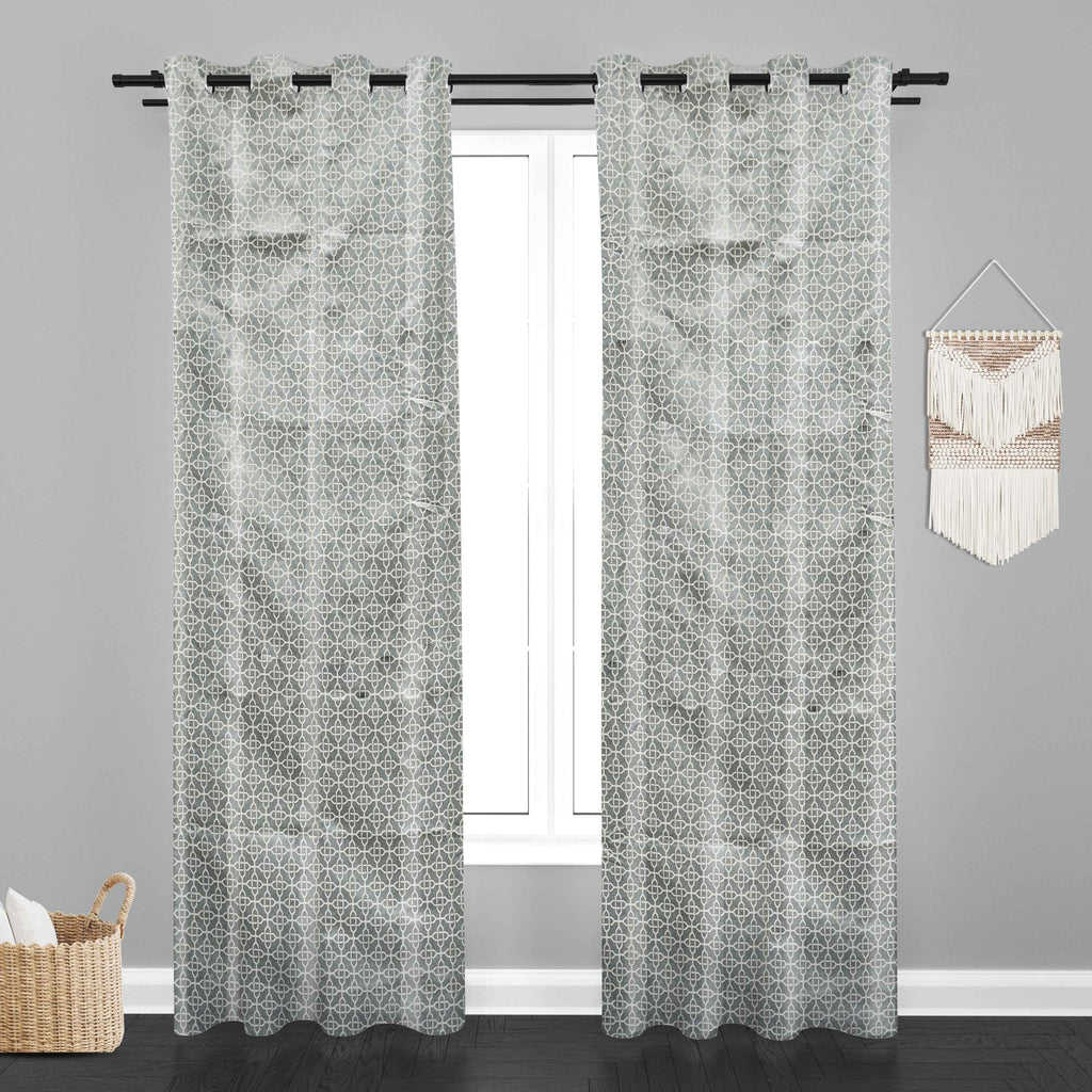 Accra Geometric Design Zari Work Embrodiery Jaquard Curtain - Tan