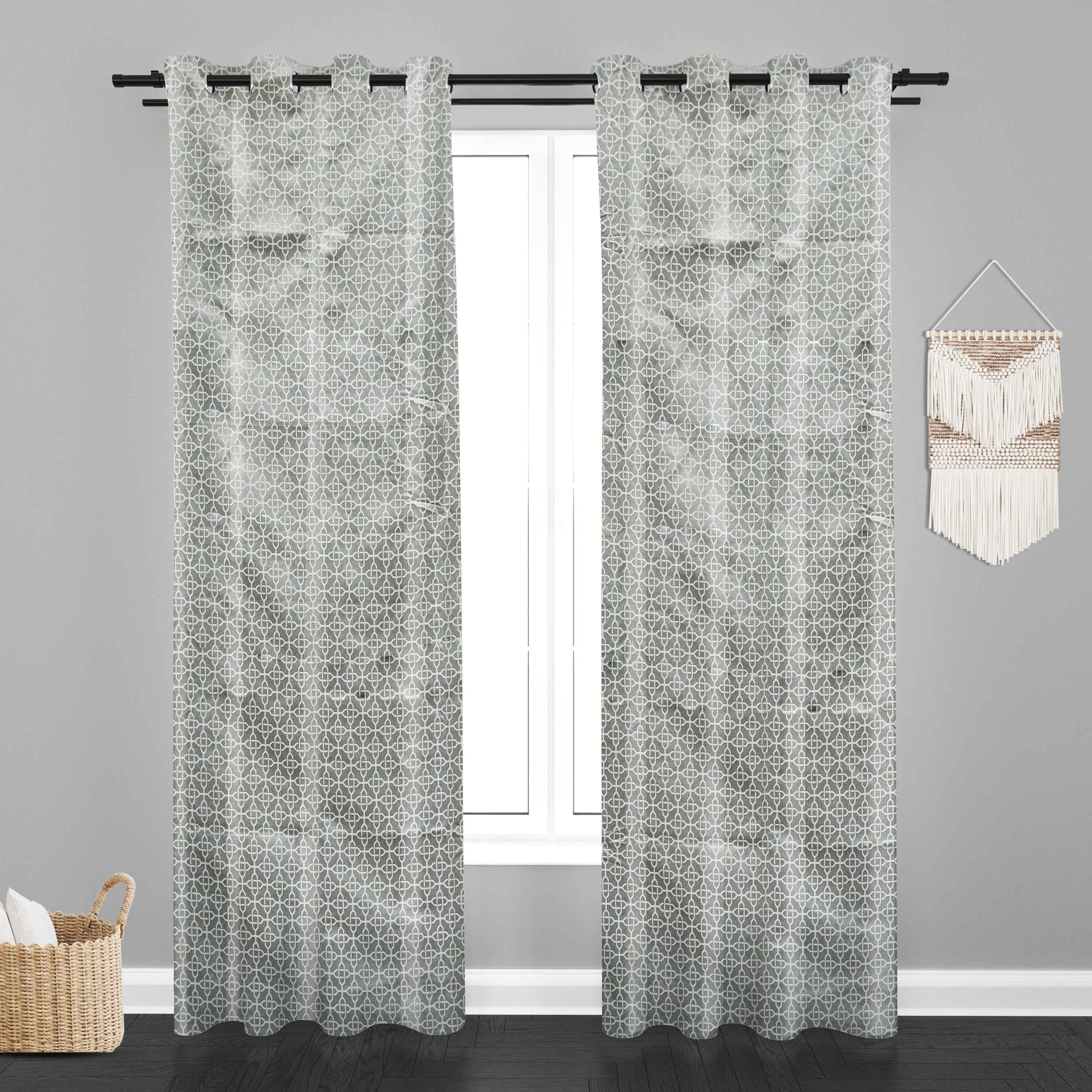 Accra Geometric Design Zari Work Embrodiery Jaquard Curtain - Tan