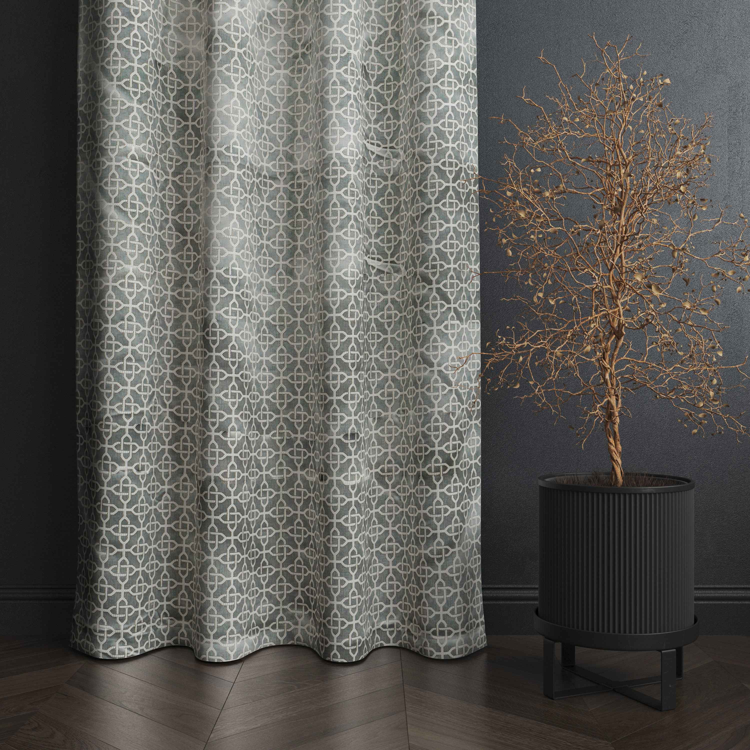 Accra Geometric Design Zari Work Embrodiery Jaquard Curtain - Tan