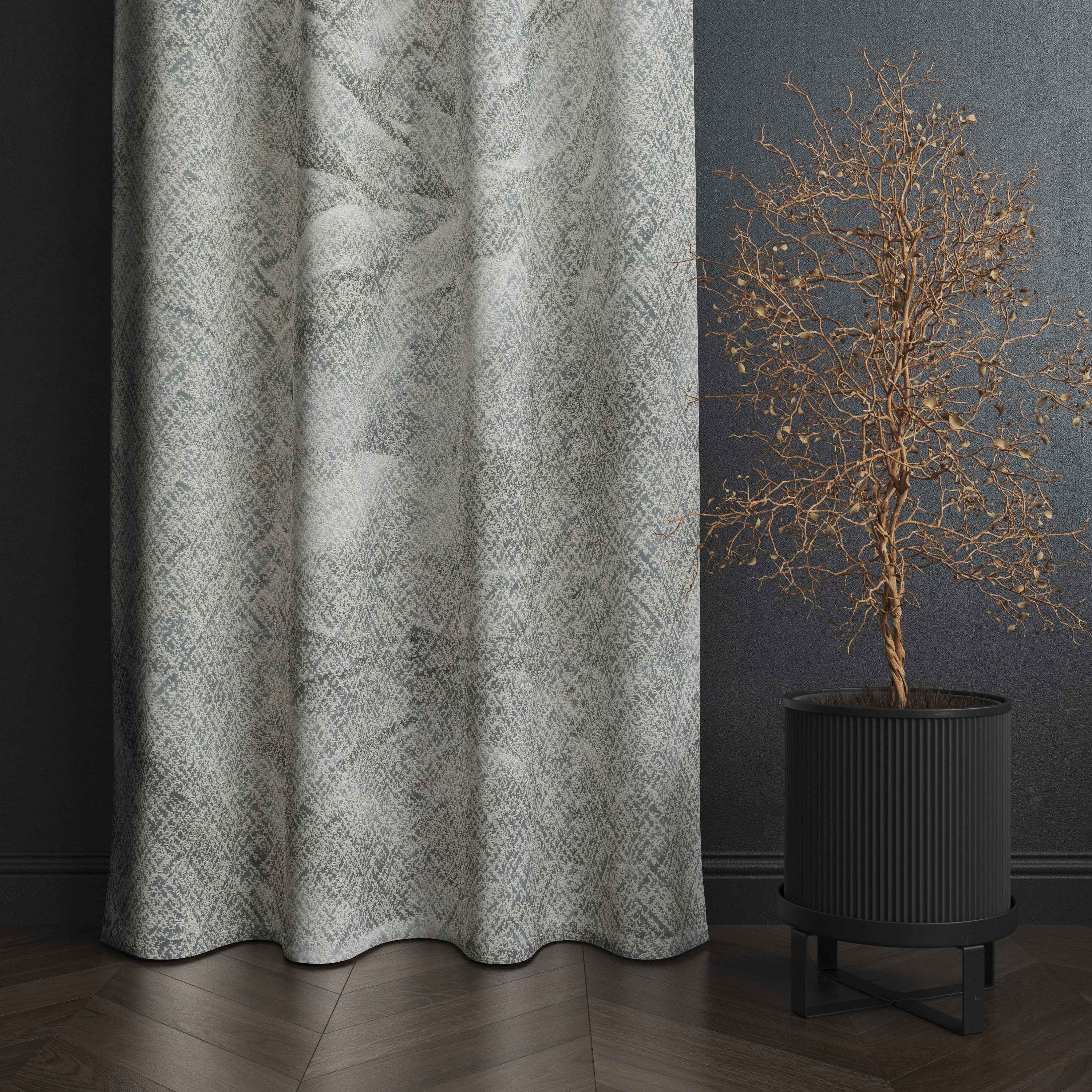 Accra Geometric Design Zari Work Embrodiery Jaquard Curtain - Tan