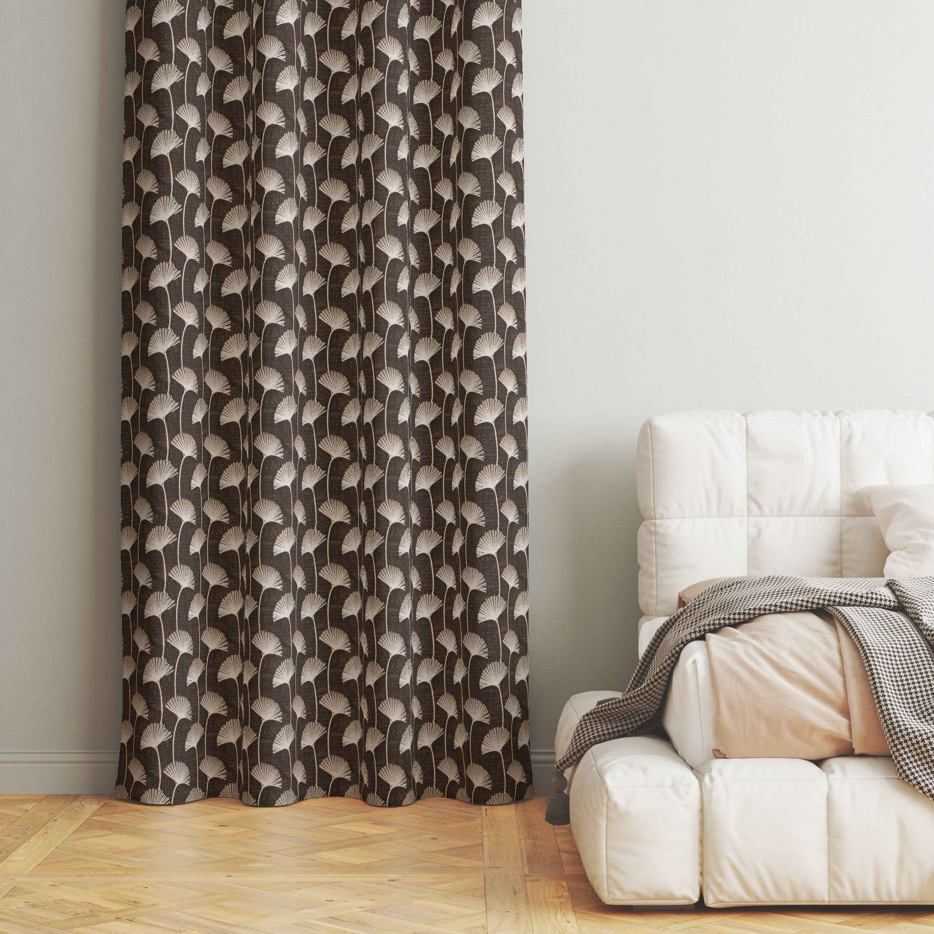 Accra  Floral Design Zari Work Embrodiery Jaquard Curtain - Brown