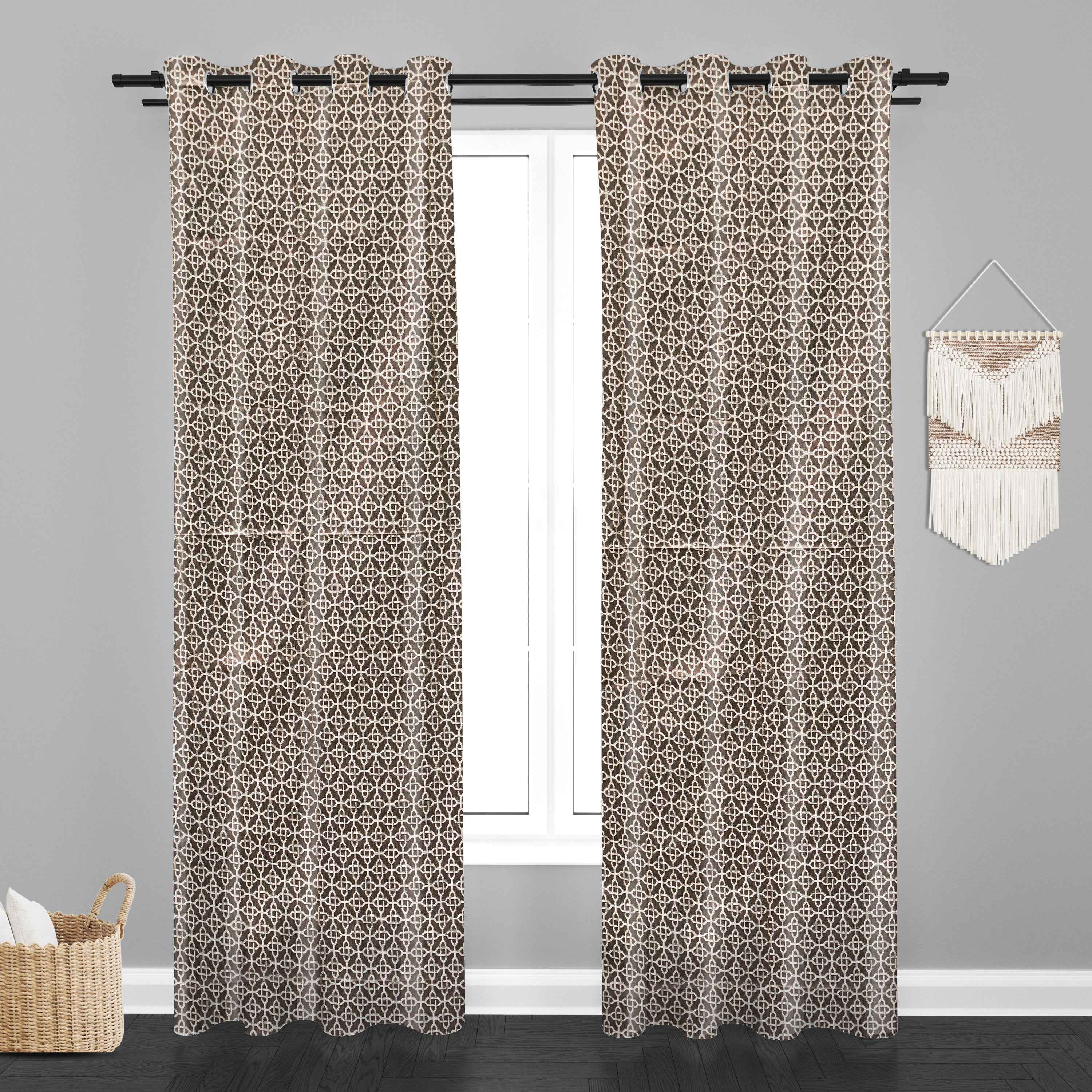 Accra Geometric Design Zari Work Embrodiery Jaquard Curtain - Brown
