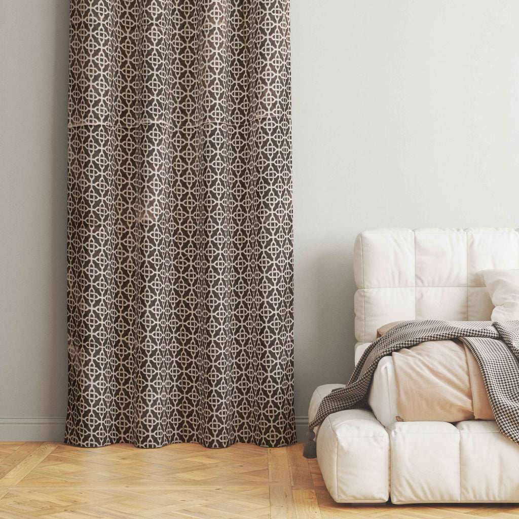 Accra Geometric Design Zari Work Embrodiery Jaquard Curtain - Brown