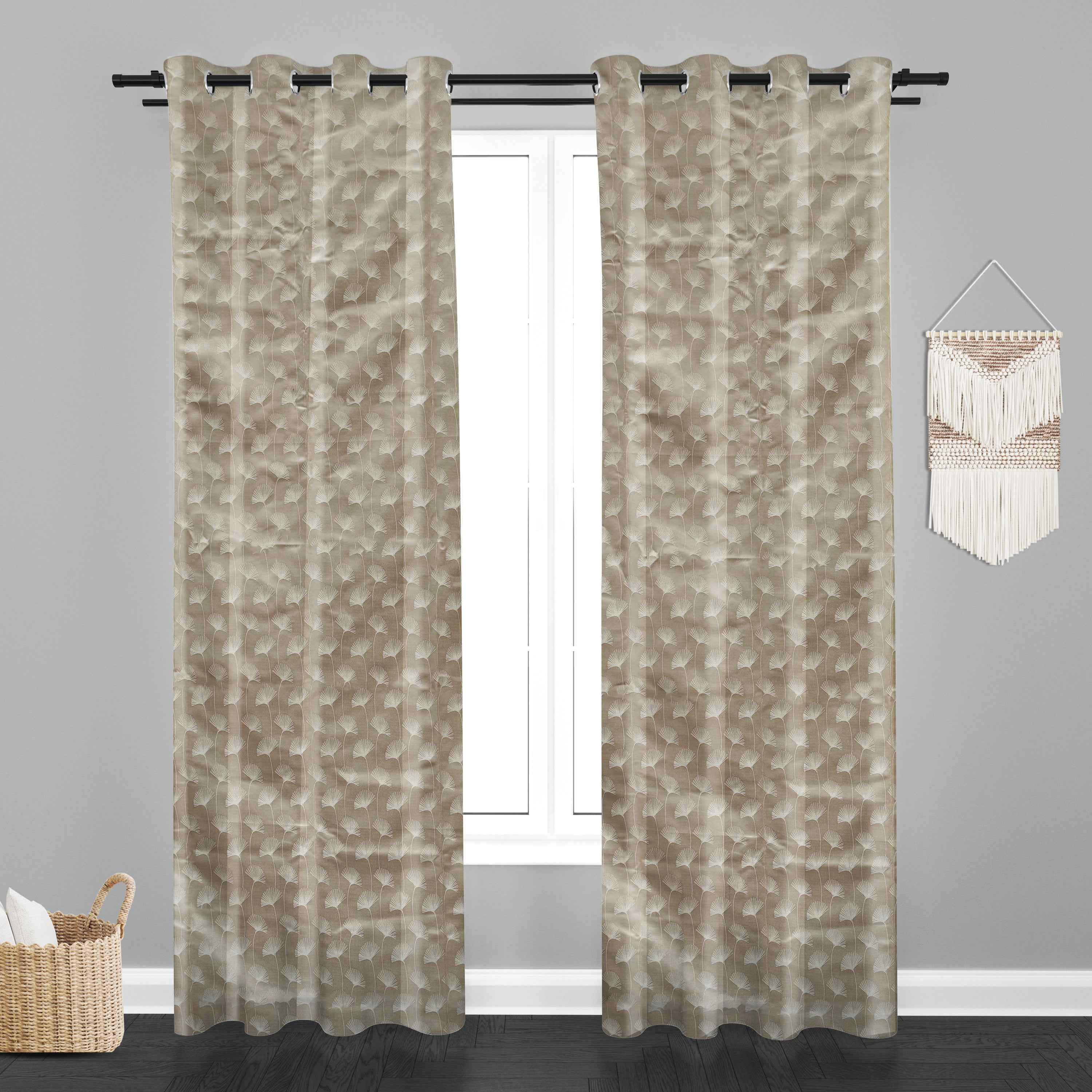 Accra  Floral Design Zari Work Embrodiery Jaquard Curtain - Cream